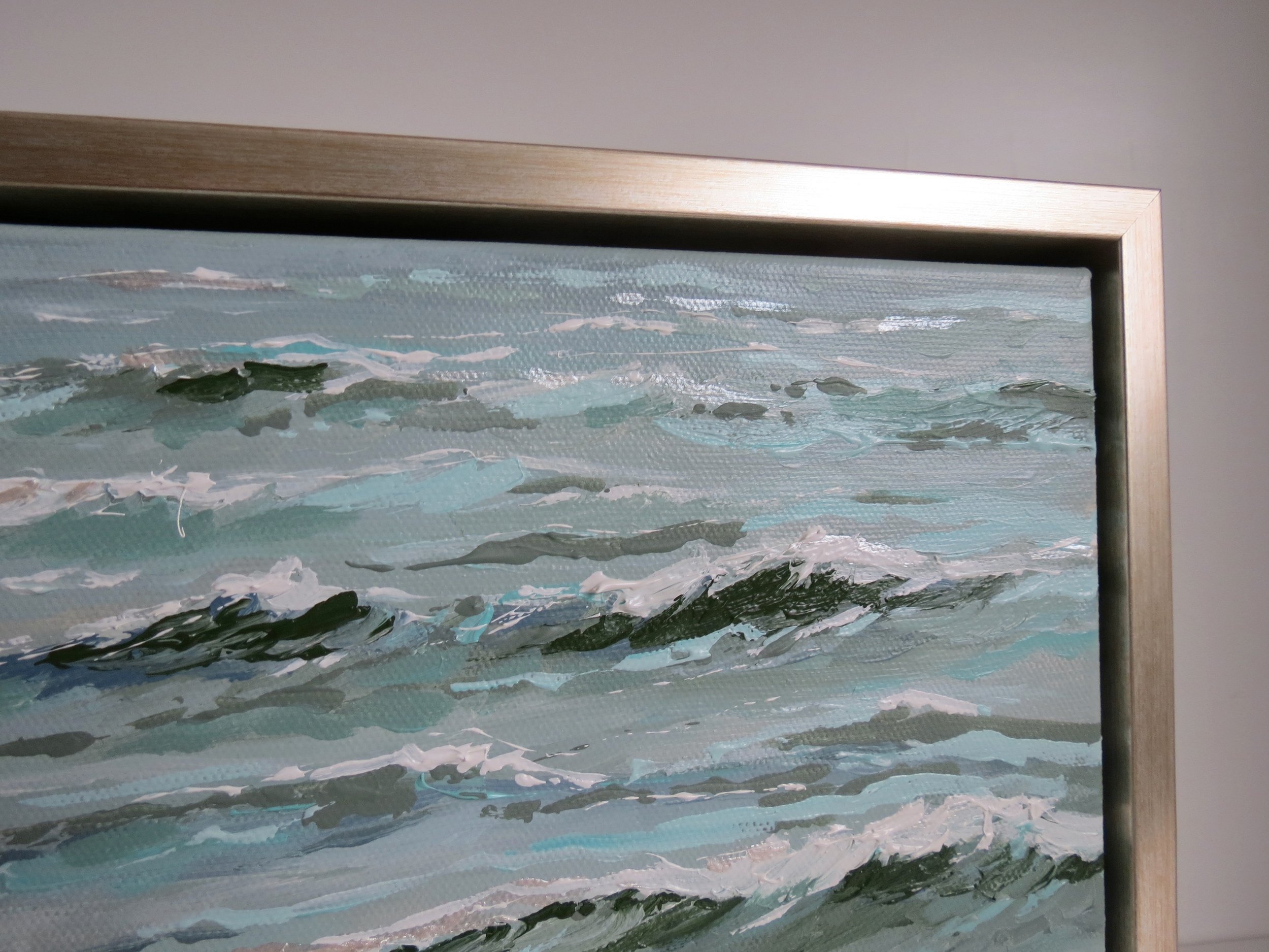 Sea & Linen "Sea Stripes" Green & Turquoise Coastal Seascape Acrylic Framed Painting on Canvas by Rachel Champa