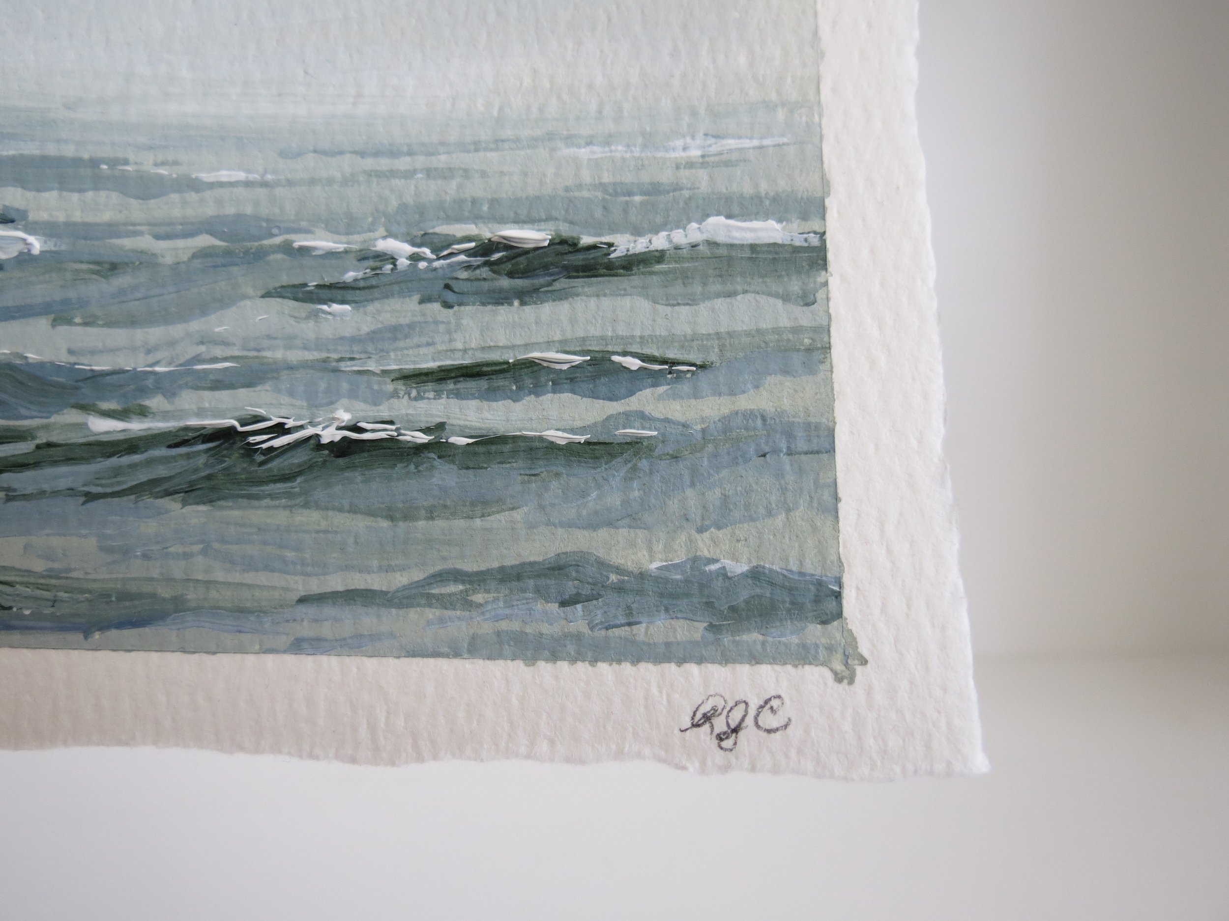Sea & Linen Coastal Seascape Acrylic Painting on Deckle Edge Cotton Paper by Rachel Champa