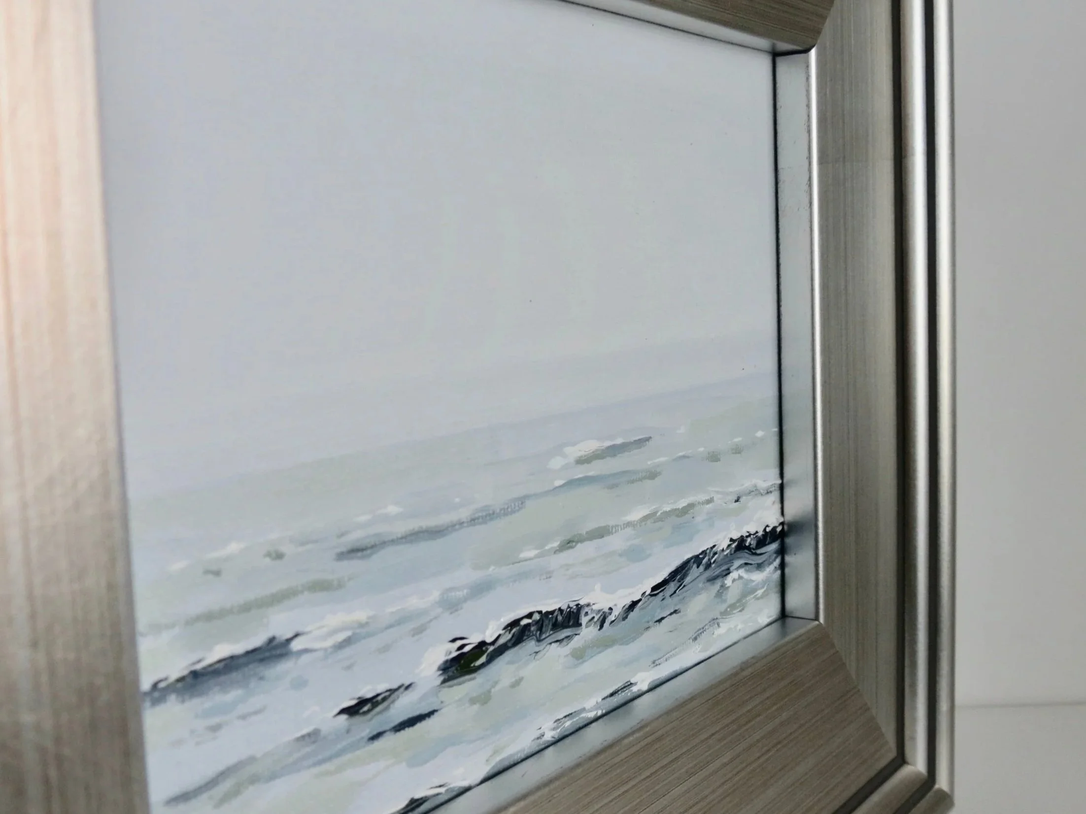 Silver Seascape III by Sea & Linen Fine Art - Framed Original Painting for a Calm Coastal Cape Cod Home