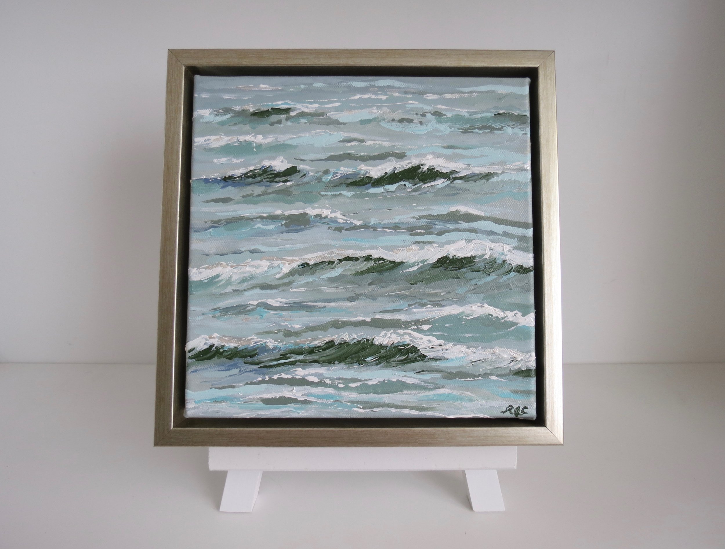 Sea & Linen "Sea Stripes" Green & Turquoise Coastal Seascape Acrylic Framed Painting on Canvas by Rachel Champa