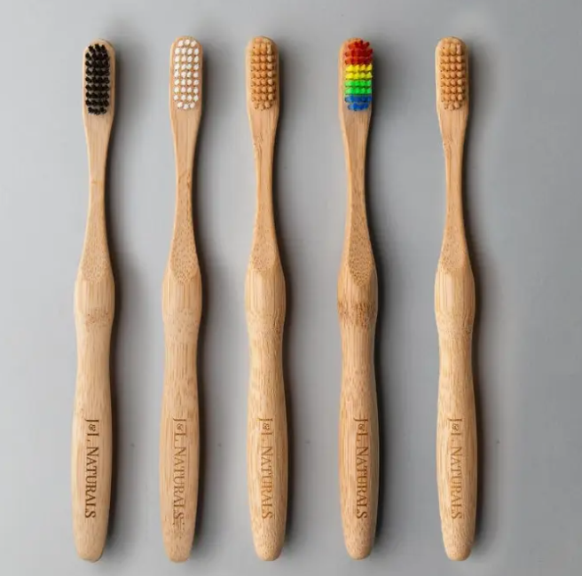 Vegan Toothbrush with Wooden Bamboo Brush Handle