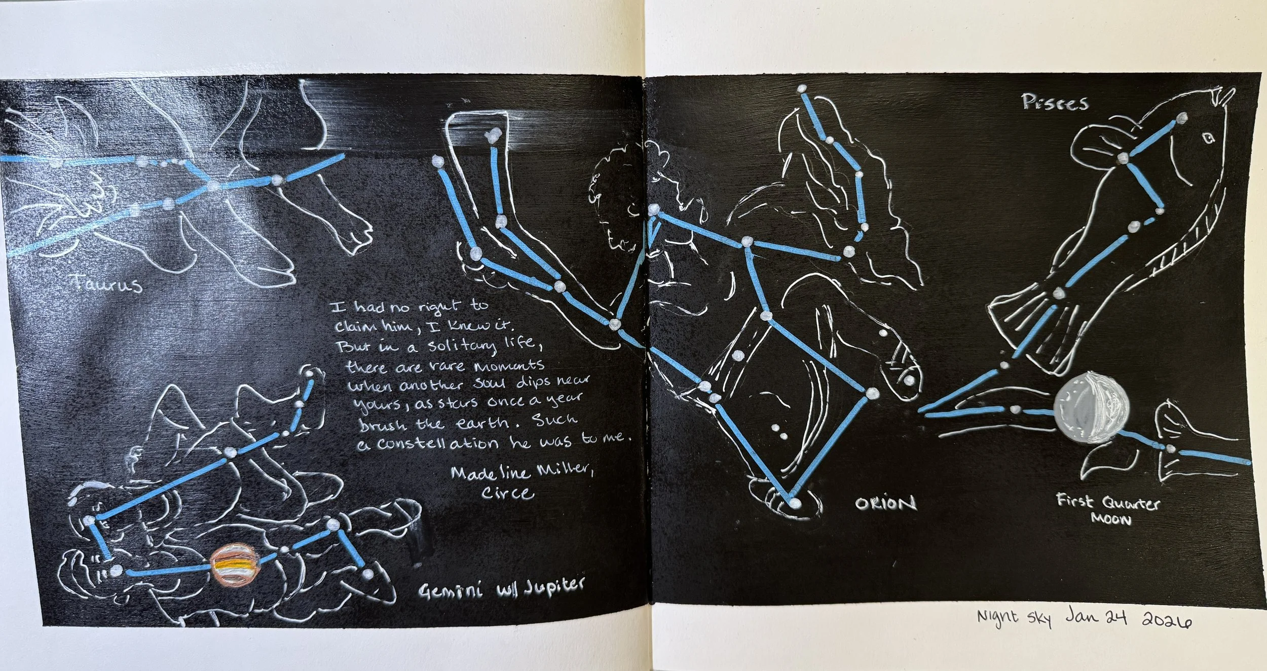 Night sky January 24, 2026, acrylic on paper, sketchbook series