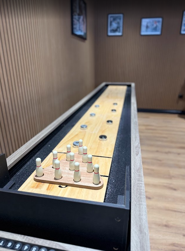 Shuffleboard and skittles available for use in Hickey's & Friends bar in Barnoldswick, Lancashire.