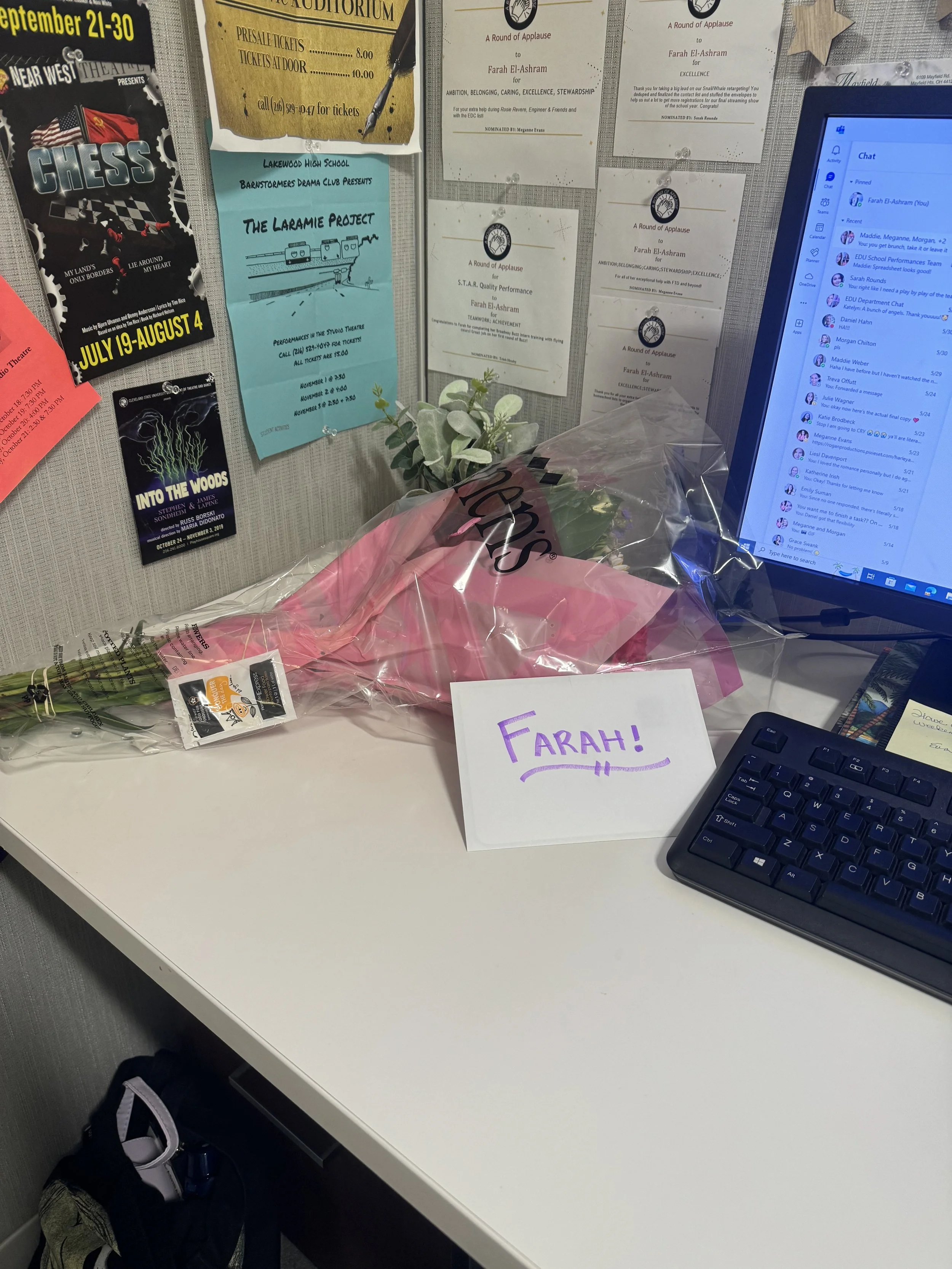 While acting with the prestigious, historic Cleveland Play House, I simultaneously worked upstairs in the education department of Playhouse Square. This photo shows my desk at the time on my last day, since I was only contracted for the school year.
