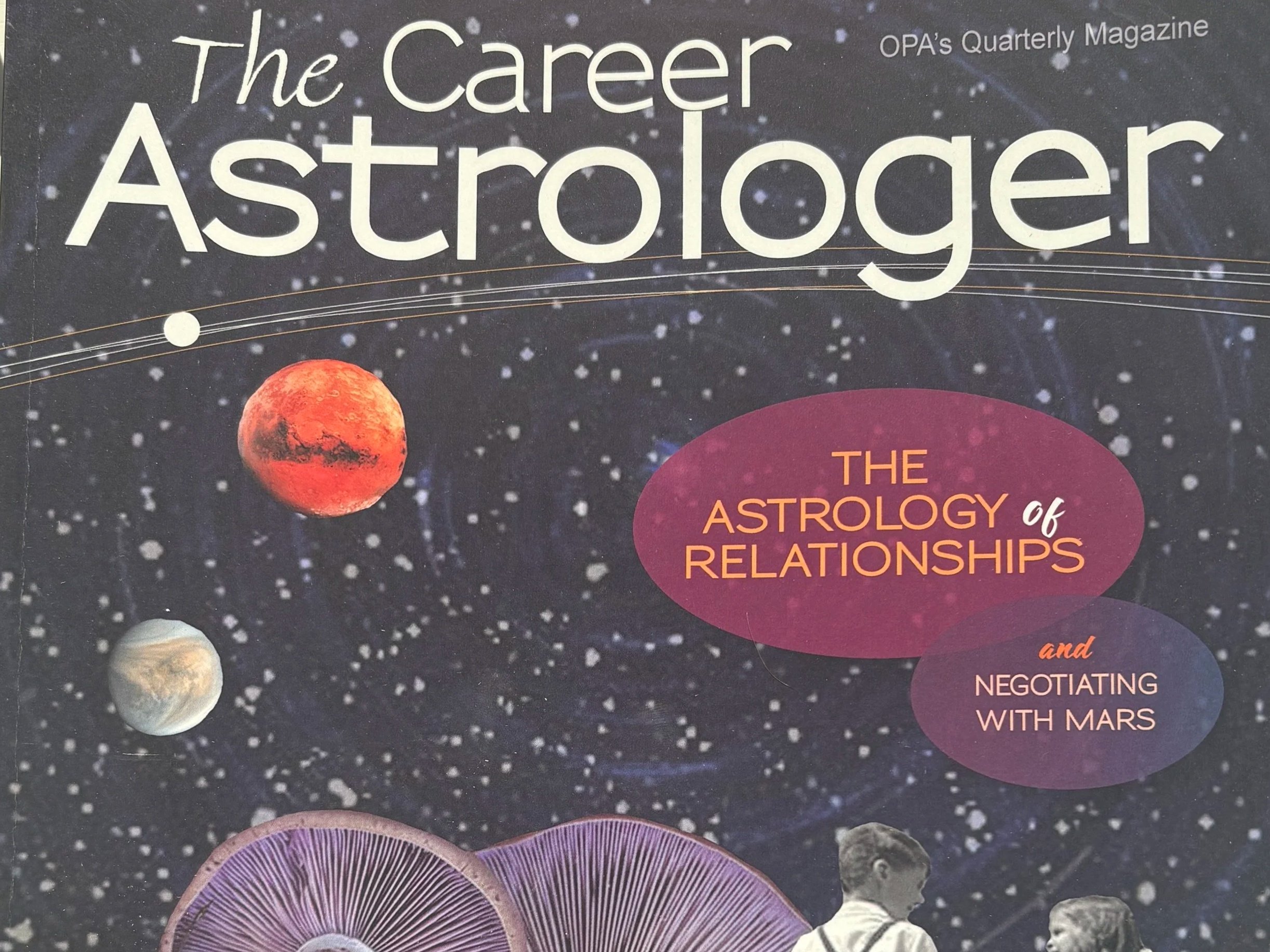 Cover of a magazine "The Career Astrologer," featuring Gina Piccalo's article on synchronicity and the synastry of the client-astrologer relationship