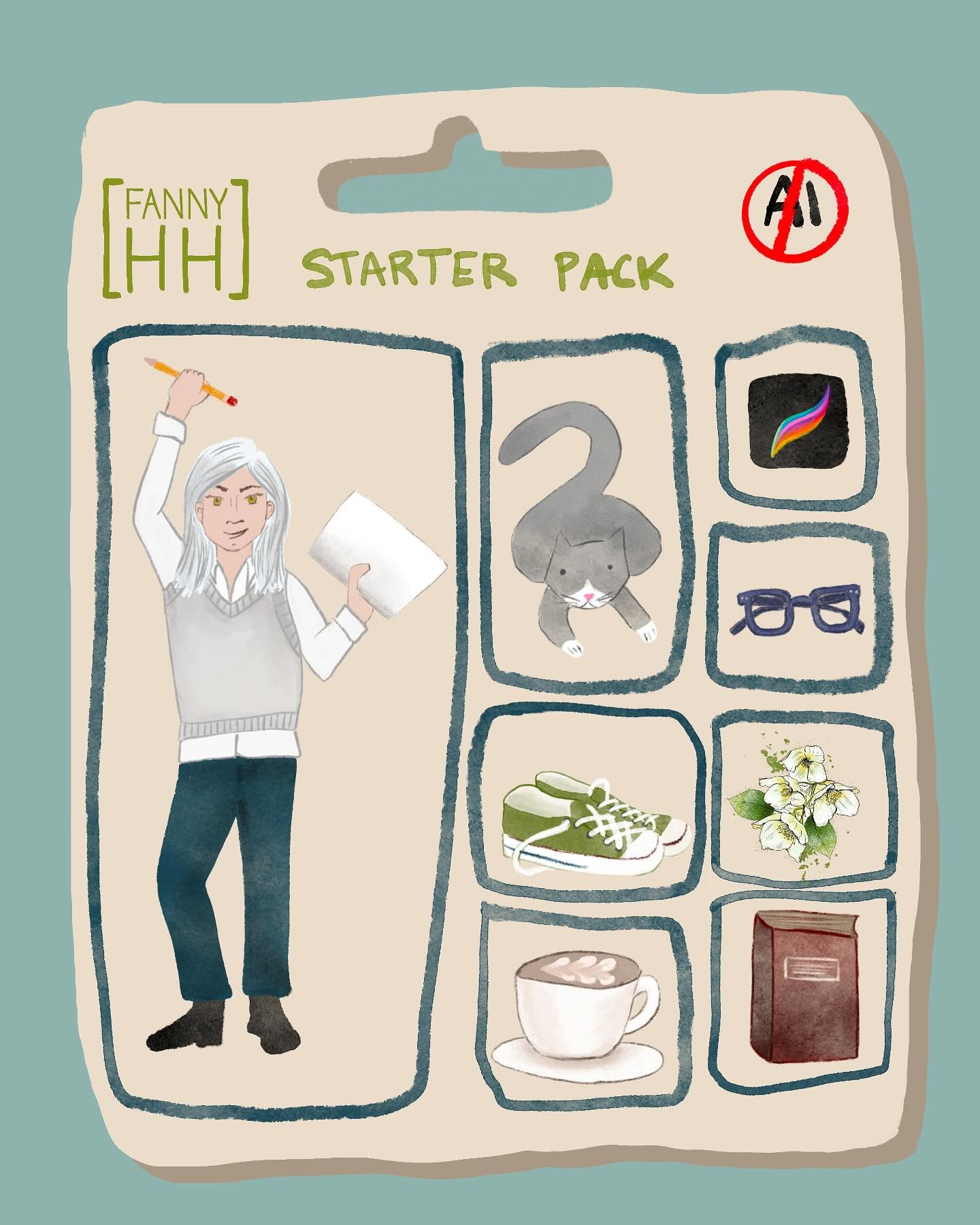 Mon starter Pack 100% sans IA saperlipopette!!! 🤬😂. Merci @patouret d&rsquo;avoir lanc&eacute; la trend. 
-
#starterpacknoai #starterpack #realhumanartist #illustrationfannyhh