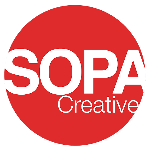 Red circle with white text that reads "SOPA Creative."
