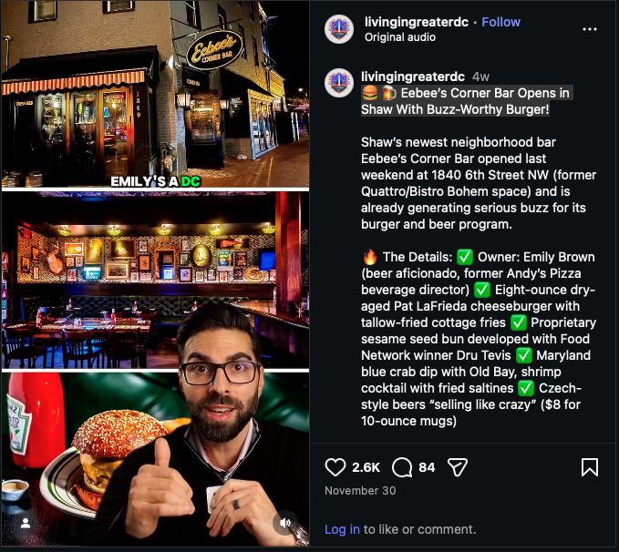 🍔🍺 Eebee’s Corner Bar Opens in Shaw With Buzz-Worthy Burger!