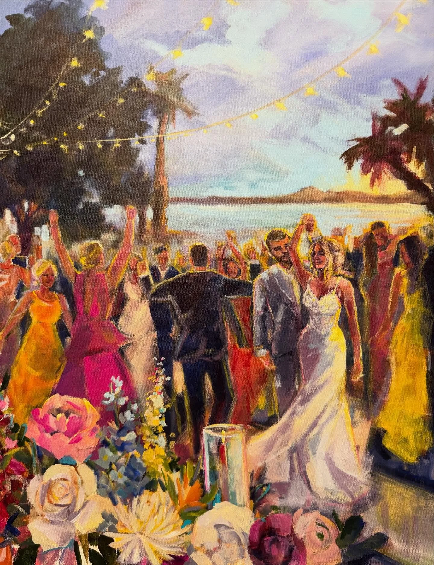 Caitlin + Greg + all the friends and family made for one epic live wedding painting in Pensacola last week! Lots of fun details in this one. 🩷 Grateful to be jumping into these spring wedding weekends. @cloudstudioagency