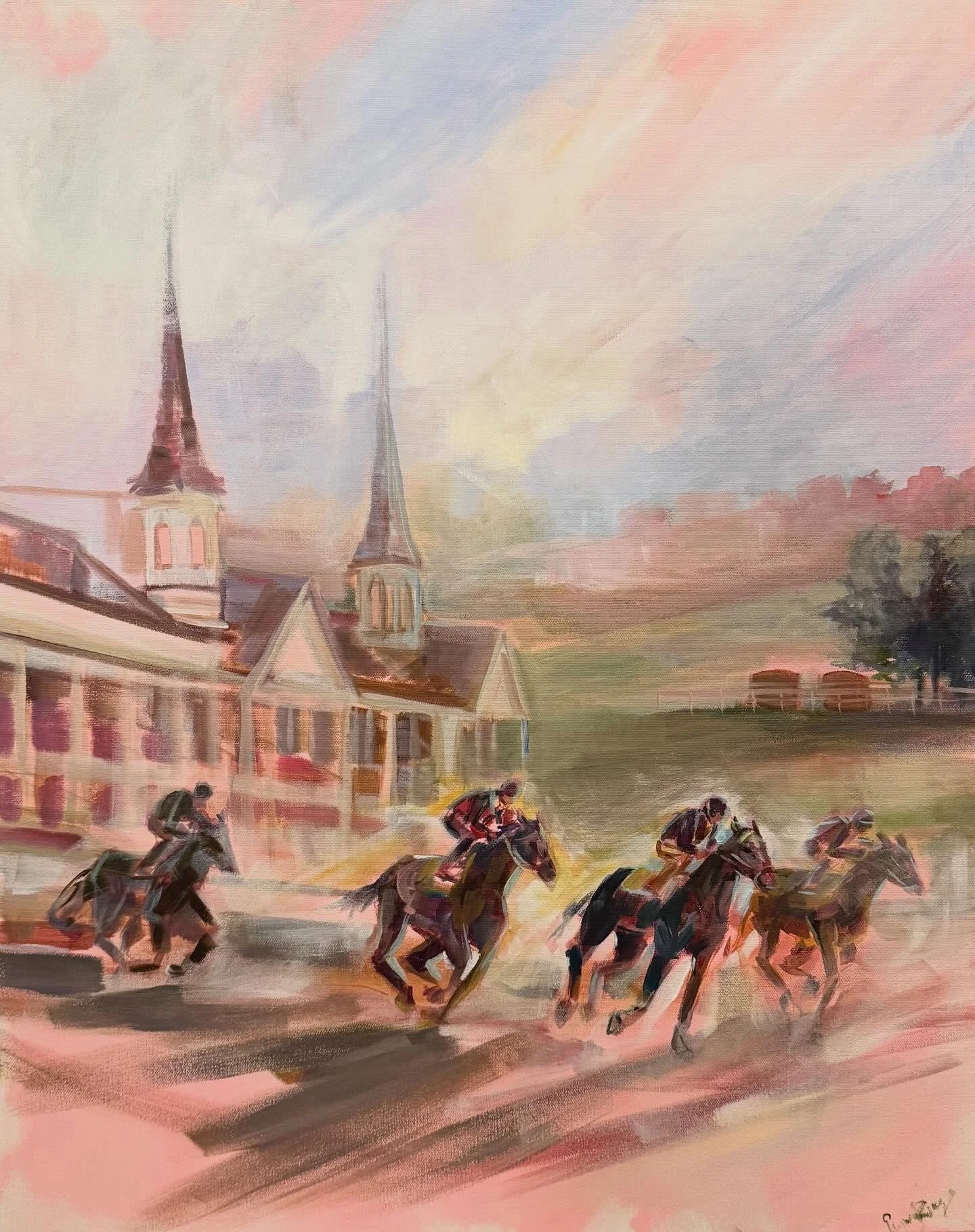 Quick little 24x30&rdquo; Kentucky Derby inspired live painting for tonight&rsquo;s @valvoline employee appreciation in Lexington @marriottgriffingate . Thank you for having me! @cloudstudioagency
