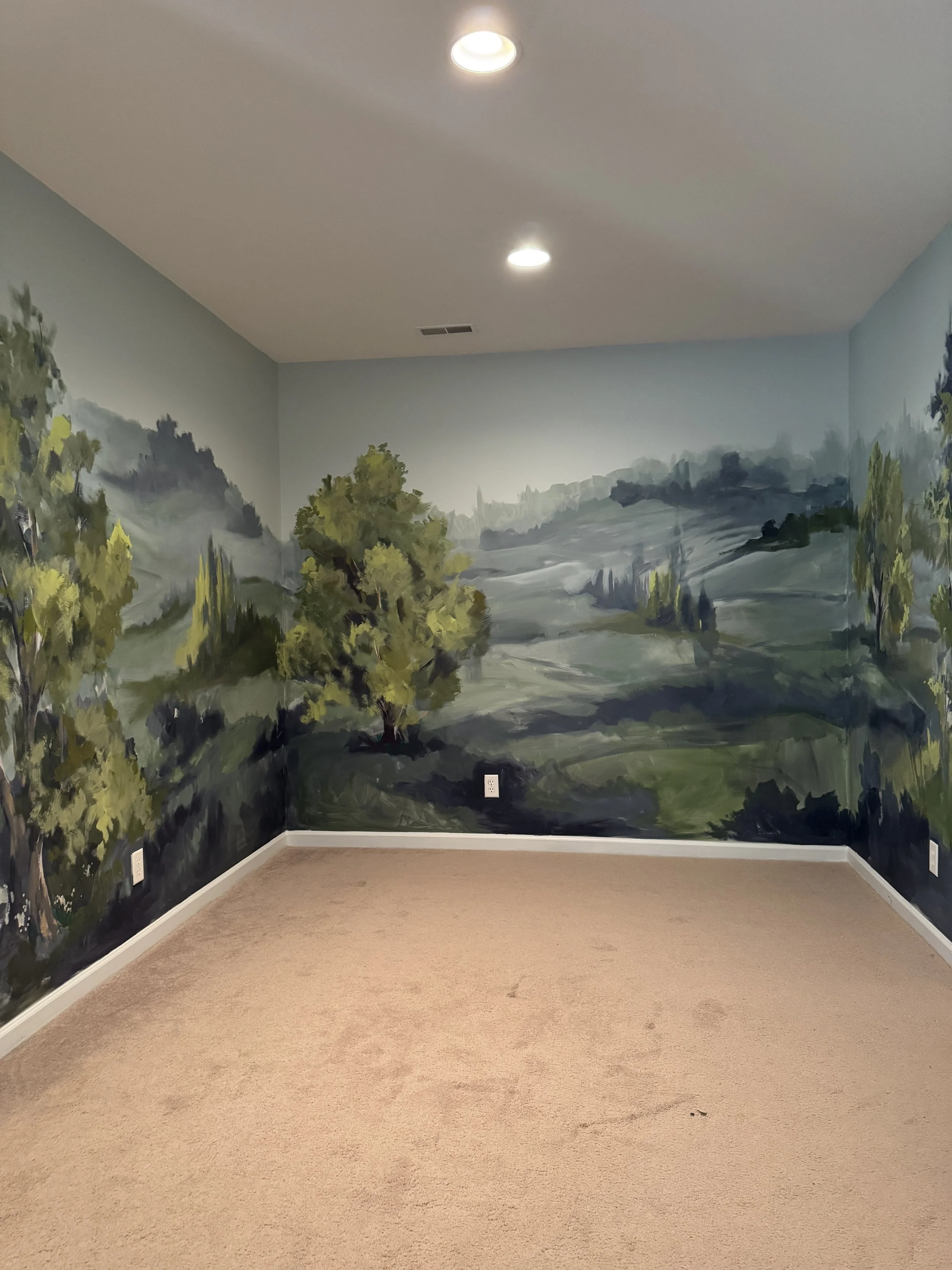 Mural of trees amidst a big field