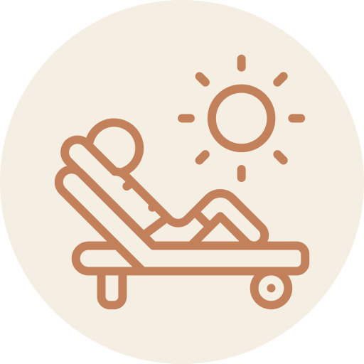 Icon of a person relaxing on a lounge chair under the sun.