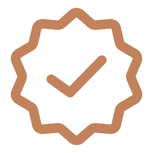A badge or seal icon with a checkmark inside, symbolizing approval or certification.