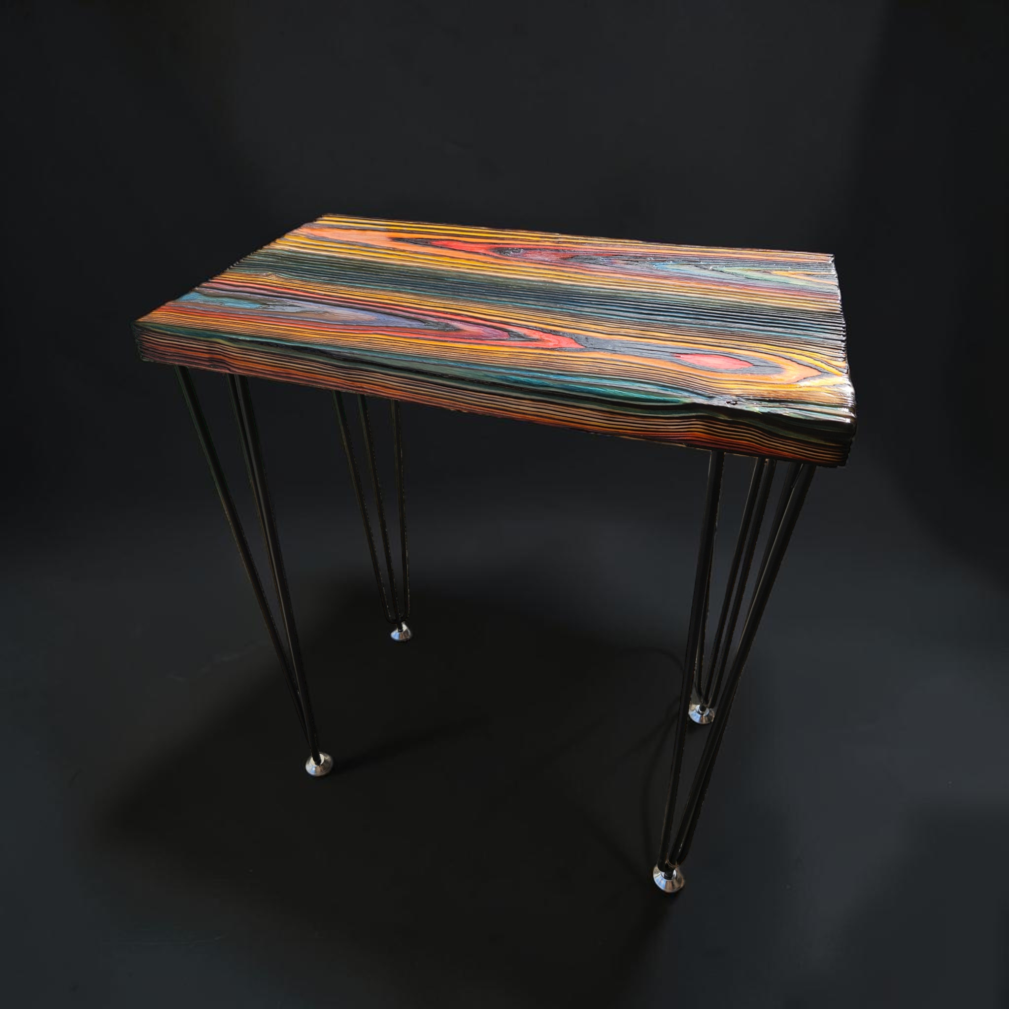 FireCandy™ Custom FireForged™ Tabletop displayed with optional black steel hairpin legs.