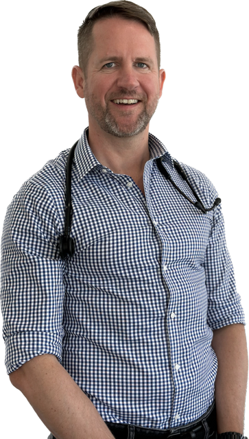 LGBTQI+ friendly doctor with a stethoscope around his neck, smiling.