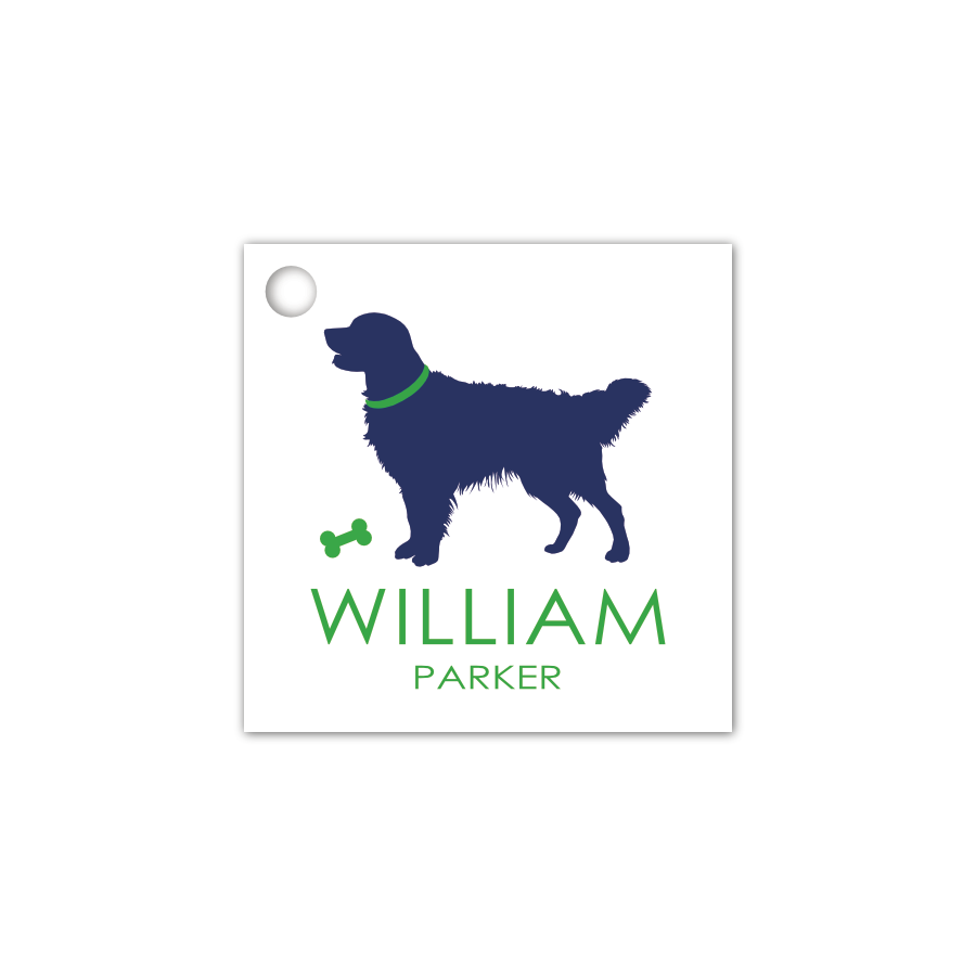 Long Haired Retriever Dog Silhouette - Navy & Green - Gift Card/Enclosure Tag