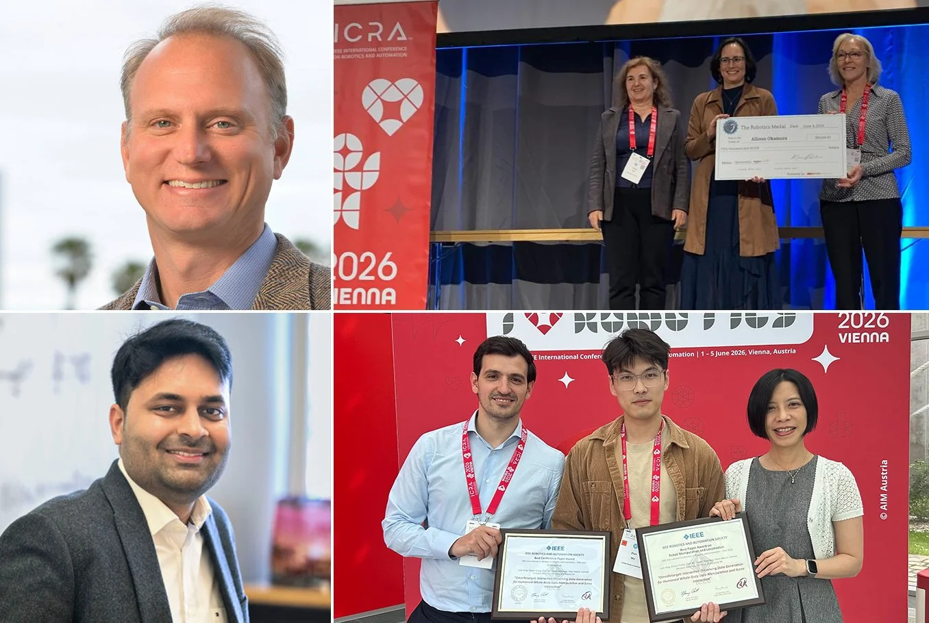 Allison Okamura, Somil Bansal, Karen Liu, and Mac Schwager are Recognized at 2026 ICRA
