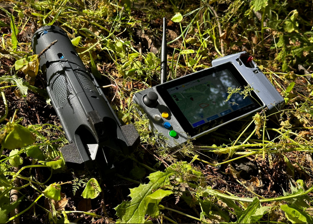 closeup of a firefly drone and its monitoring device