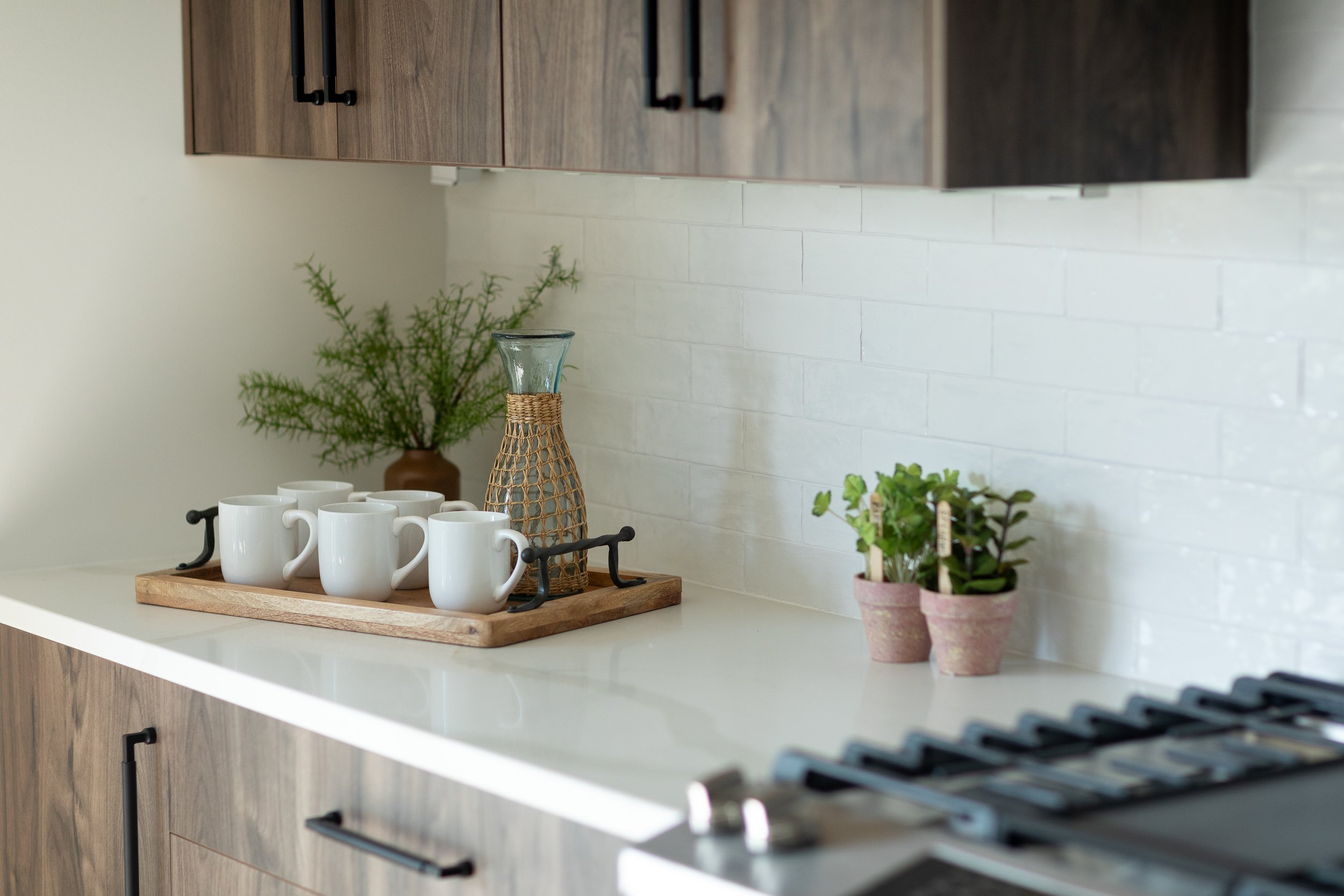 A staged kitchen that will be hosting an open house on a brand new listing.