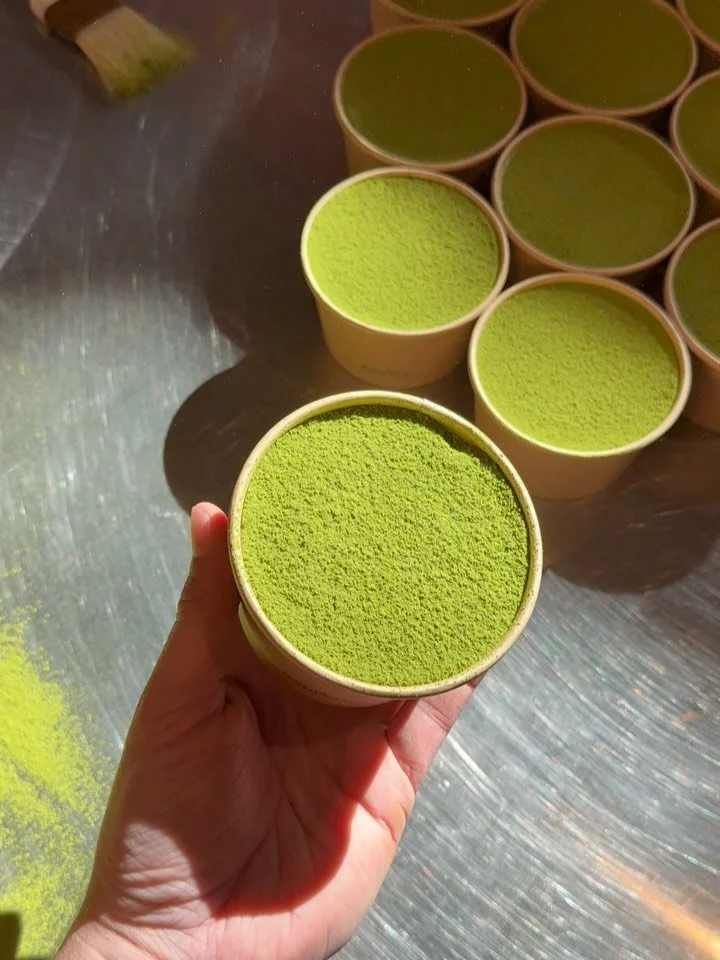 Matcha tiramisu
This one’s been permanently put on the menu as we are matcha lovers! Matcha works so well with sweet creamy stuff and we love to put it in our tiramisu. 
You can find this flavour at the local markets on the weekend or online