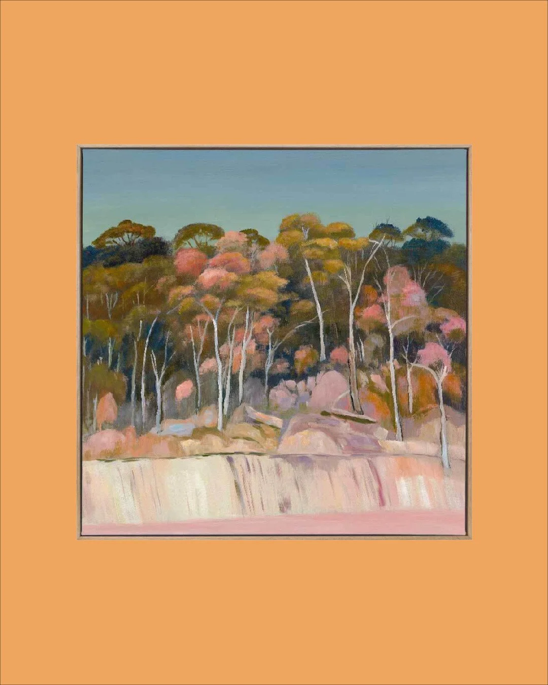 This piece brings the outside in with soft eucalyptus greens, burnt ochres and dusty pinks. An autumn palette, straight from the bush, caught in that fleeting golden light.⁠
⁠
Paired with warm timber and earthy textures, it sets the mood without sayi