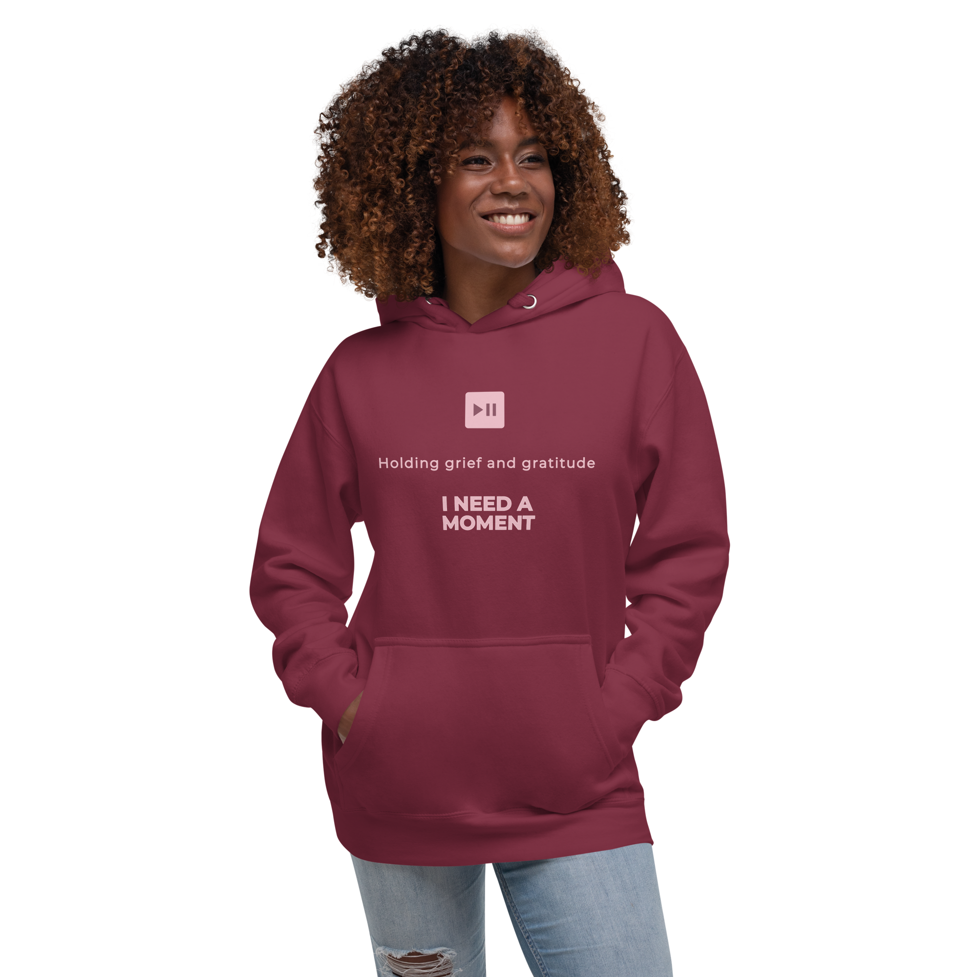 Holding Grief and Gratitude Hoodie Maroon & Pink