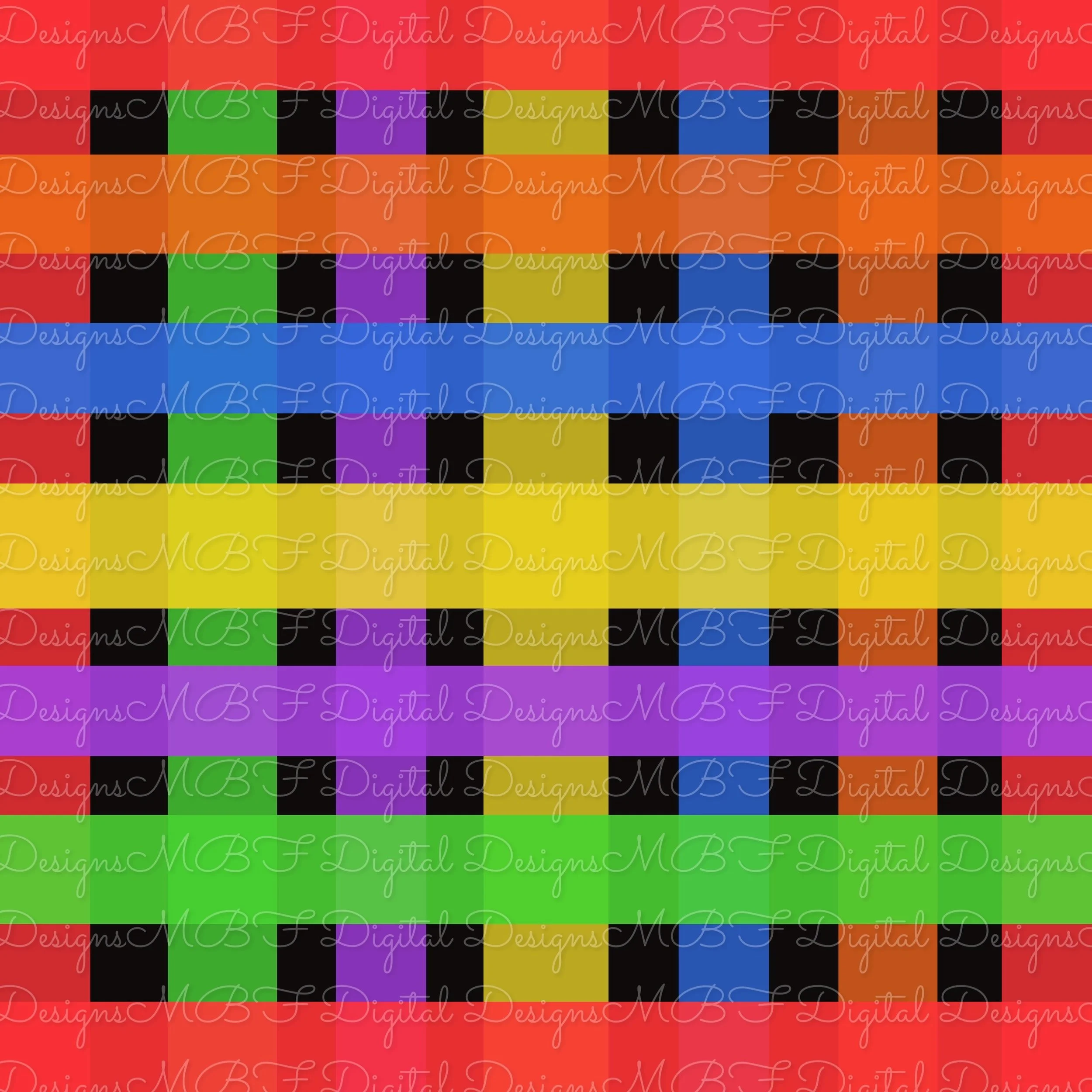 Rainbow Brite Patchwork Coord Plaid (black background color way)
