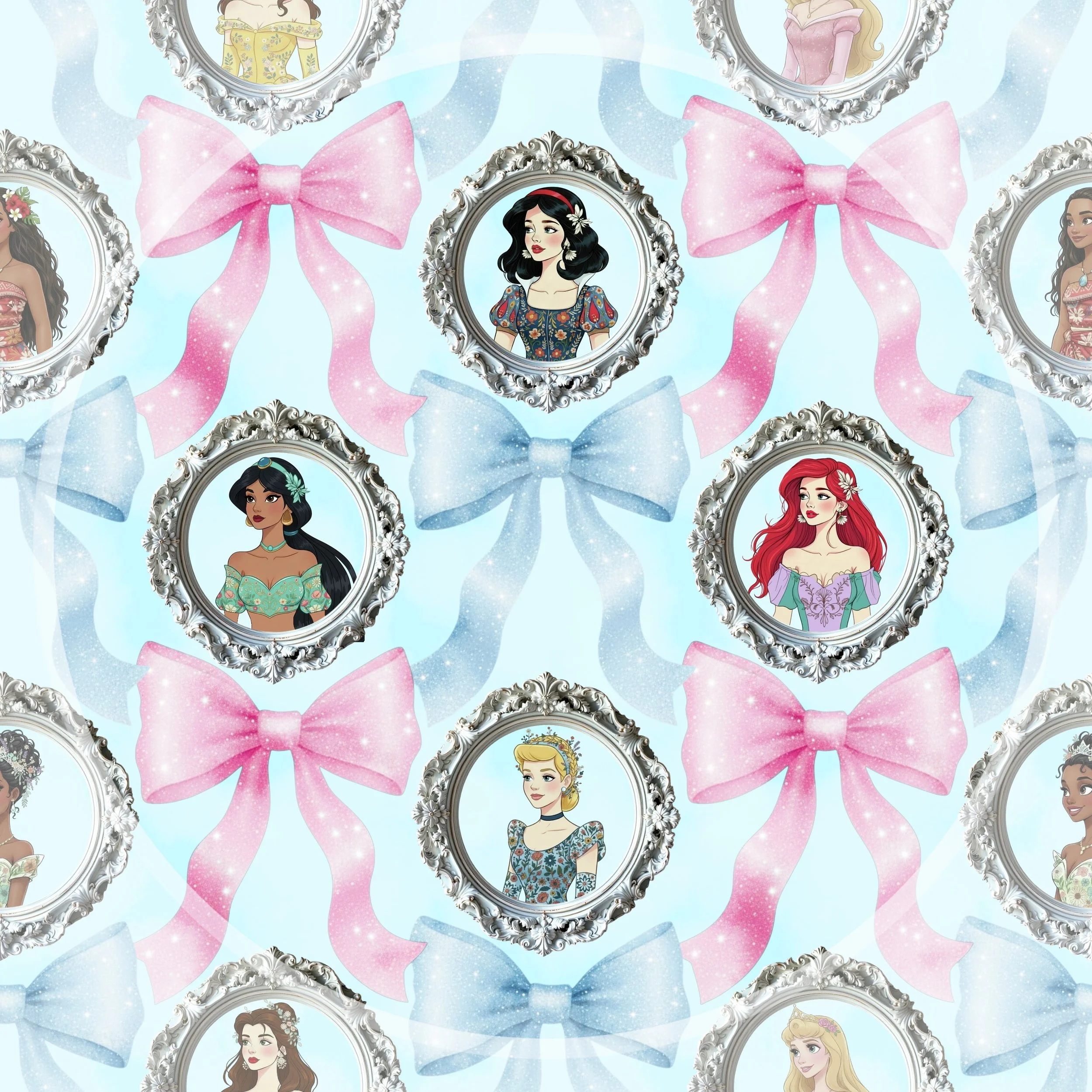 Boho Bows N Floral Framed Princesses (baby blue color way)