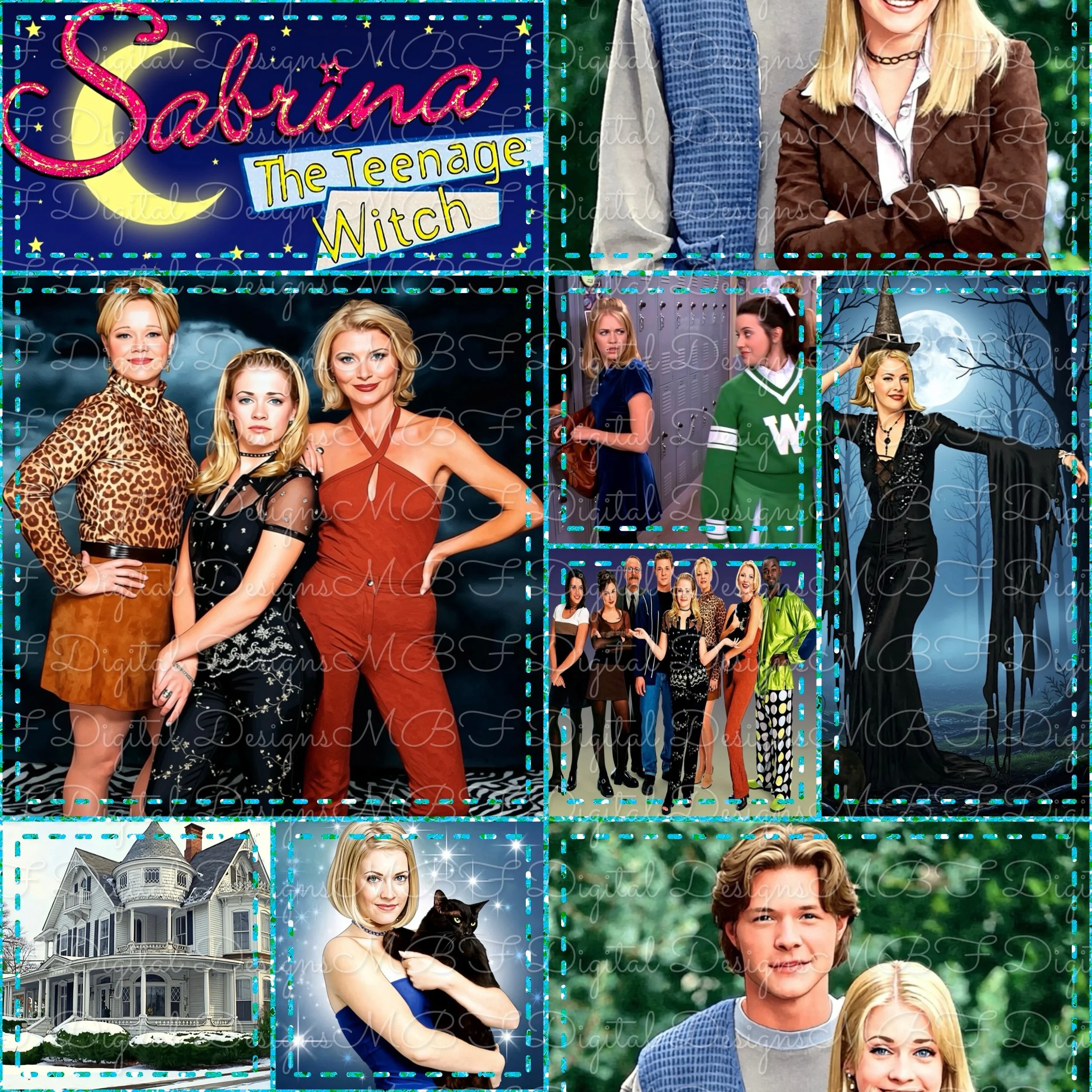 Sabrina The Teenage Witch Patchwork (mystical blue glitter stitches color way)