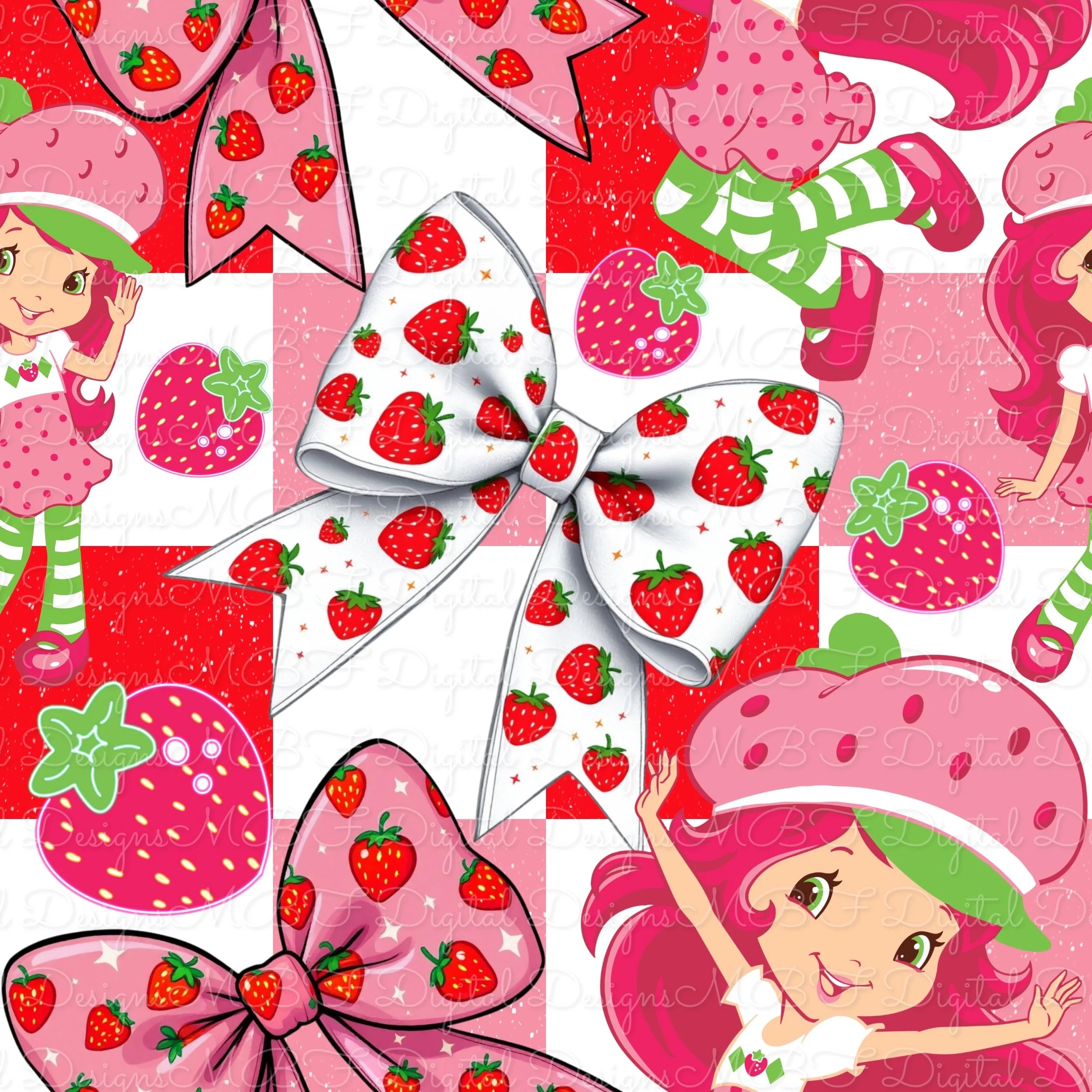 Strawberry Bows (pink, red and white flecked color way)