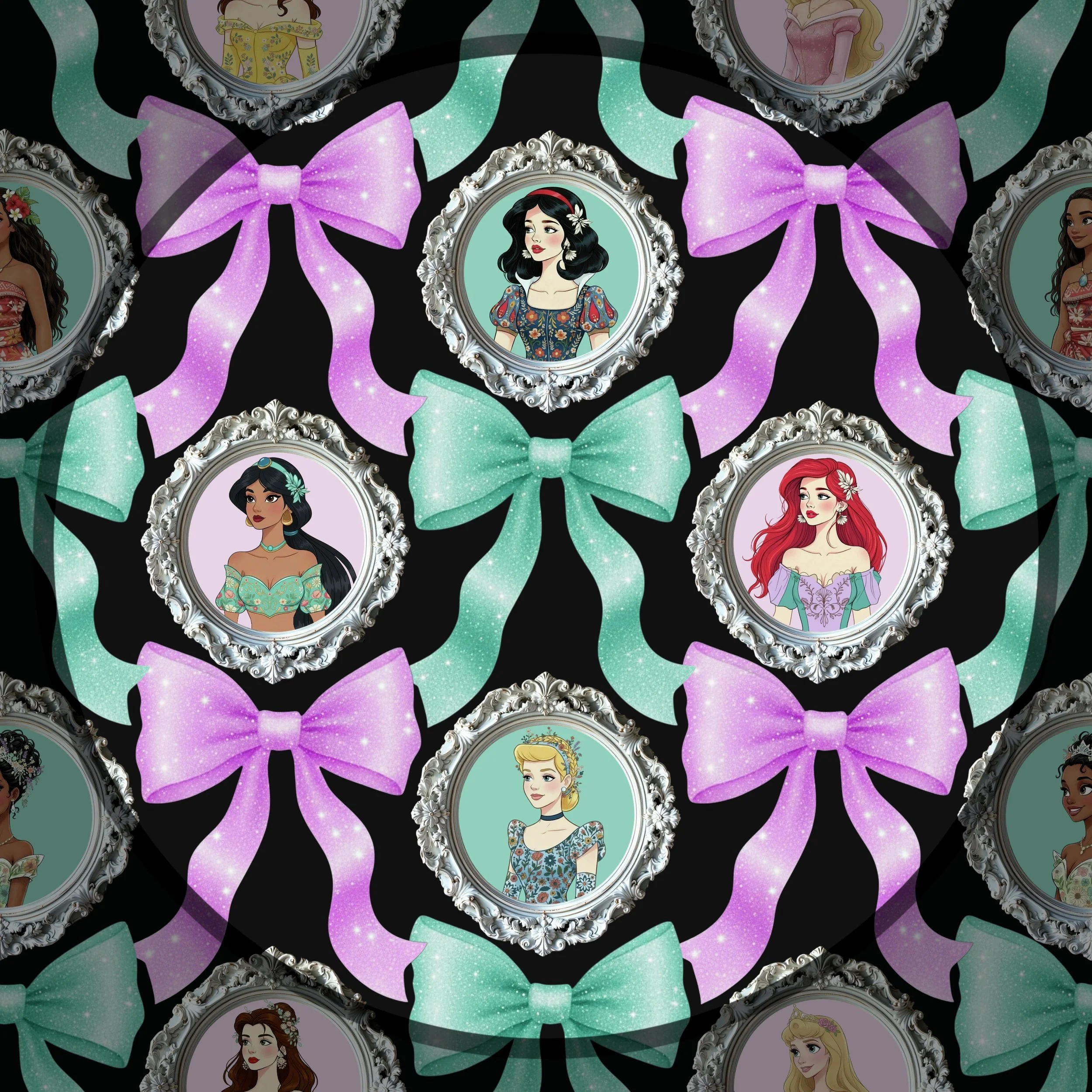 Boho Bows N Floral Framed Princesses (black color way)