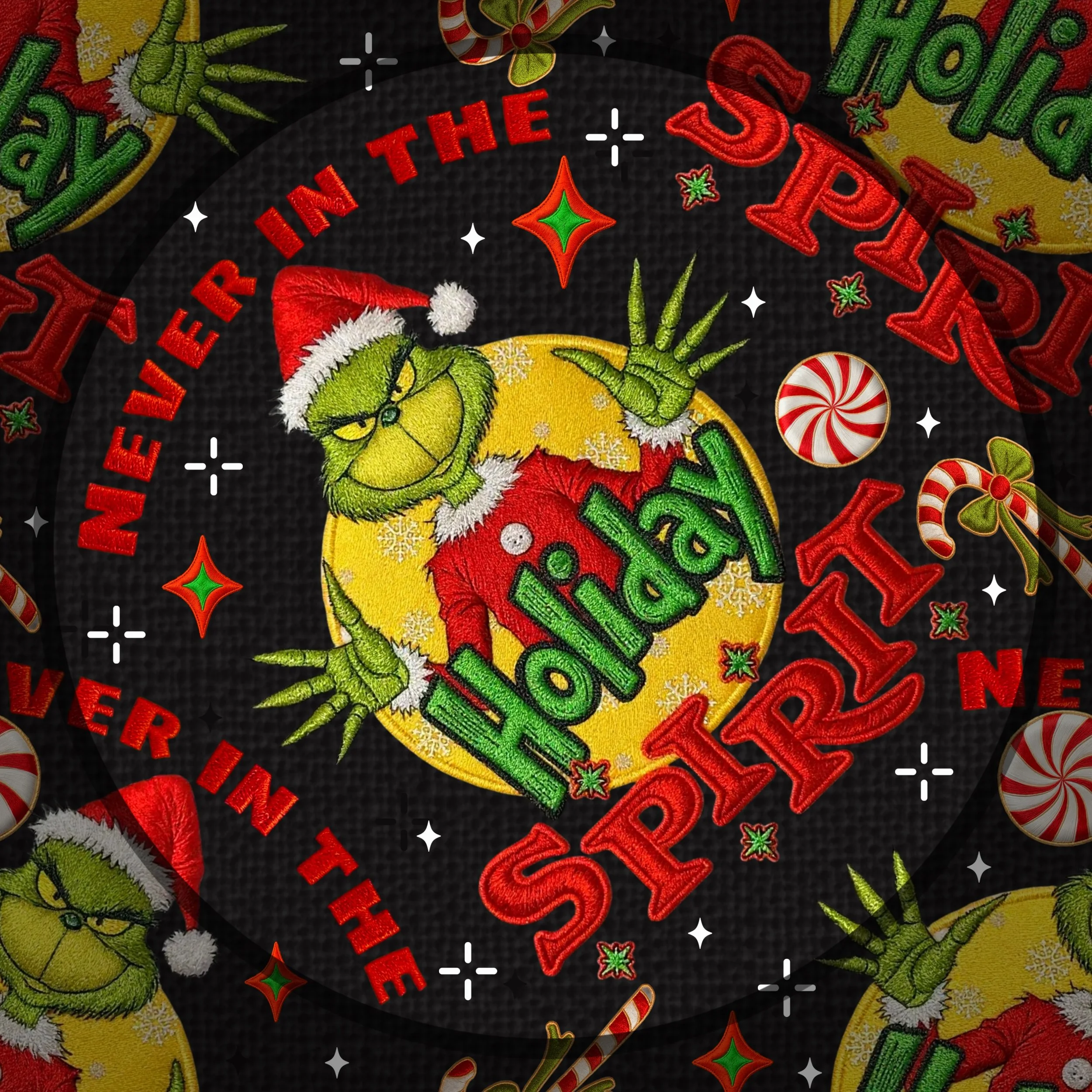 Embroidered Never In The Holiday Spirit (black color way)