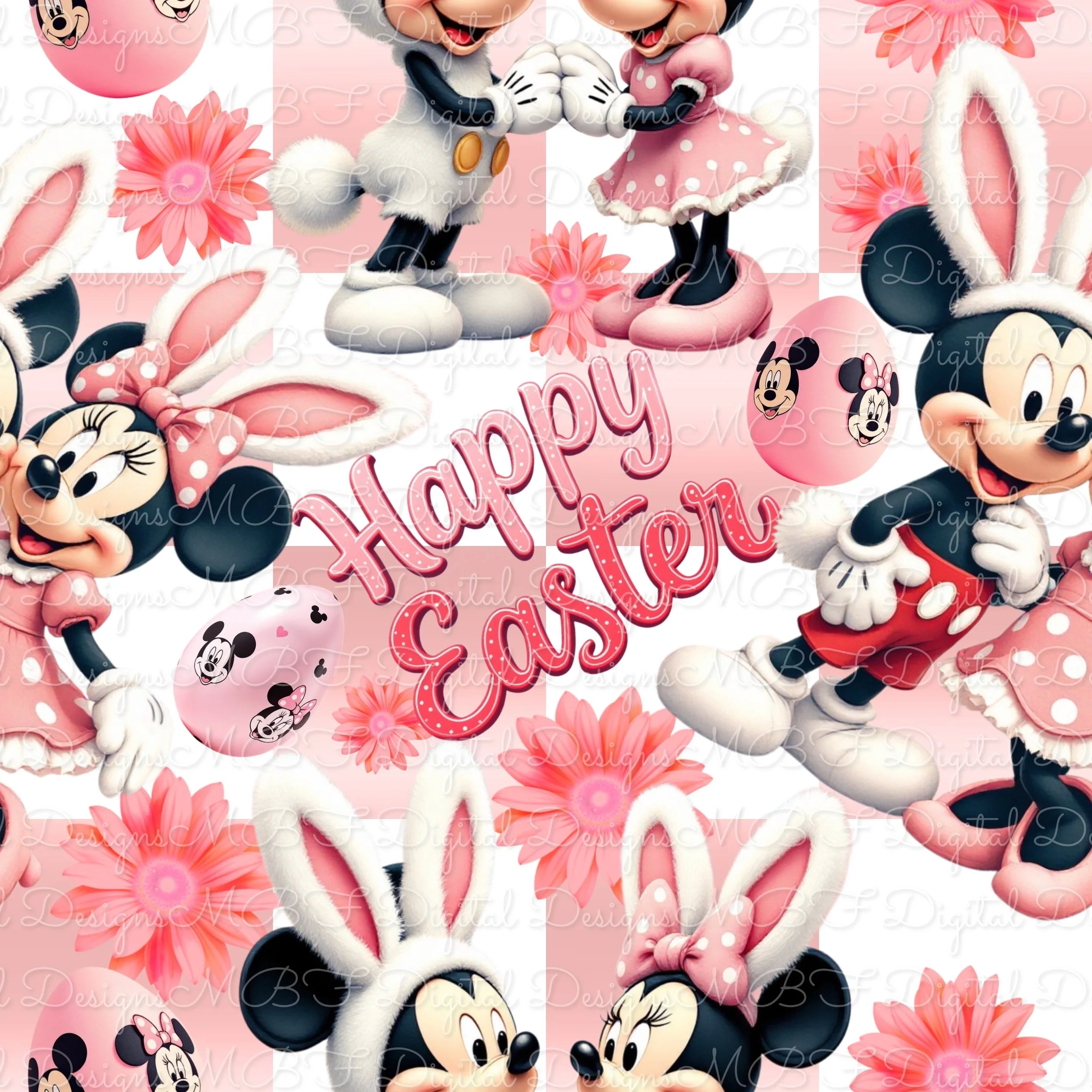 Mick and Min Easter (Pink and White ombré checked color way)