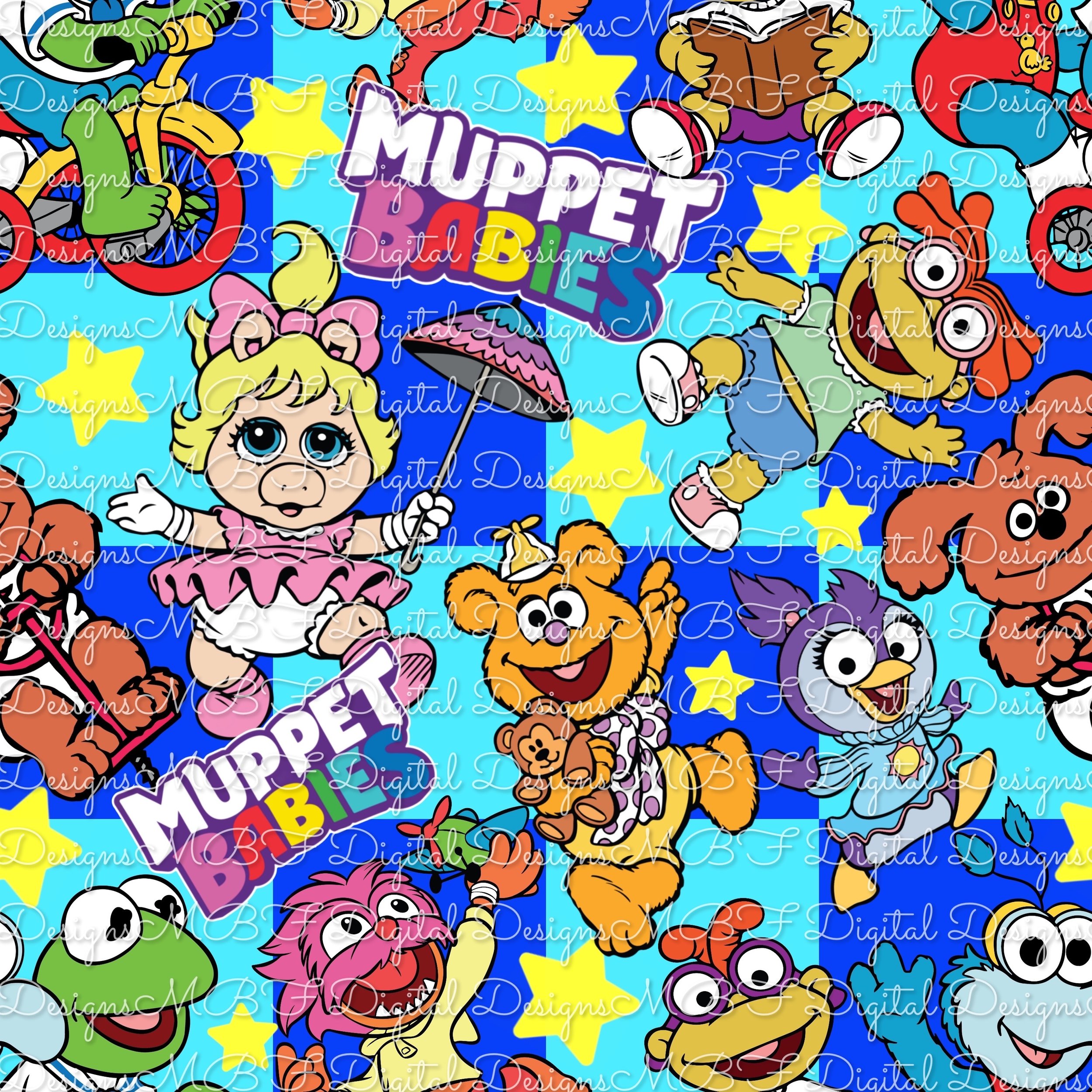 Mup Babies (duo blue solid checked color way)