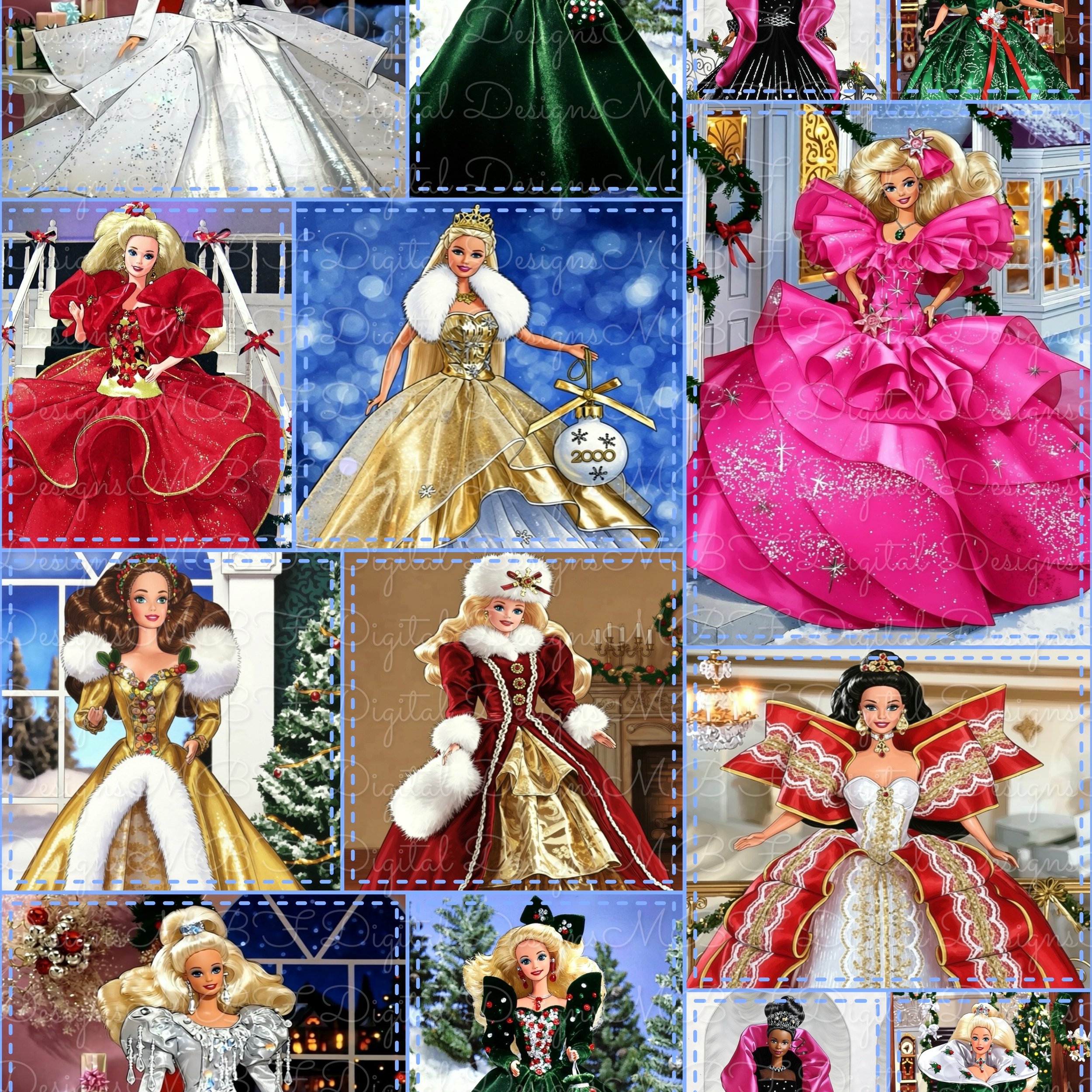 1990’s Holiday Barbie’s Patchwork (winter blue stitch stitch color way)