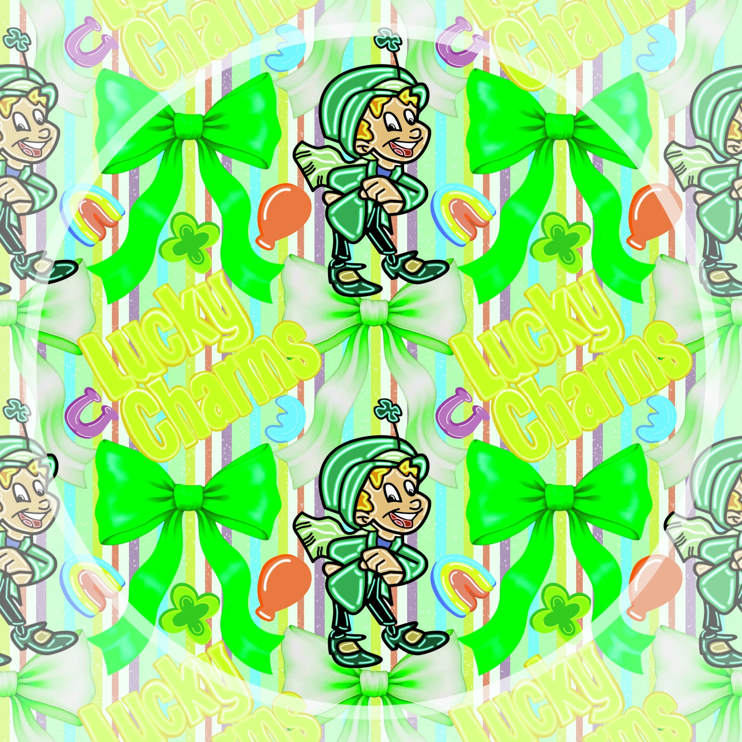 Lucky Charms ‘n Bows (faded rainbow striped color way)