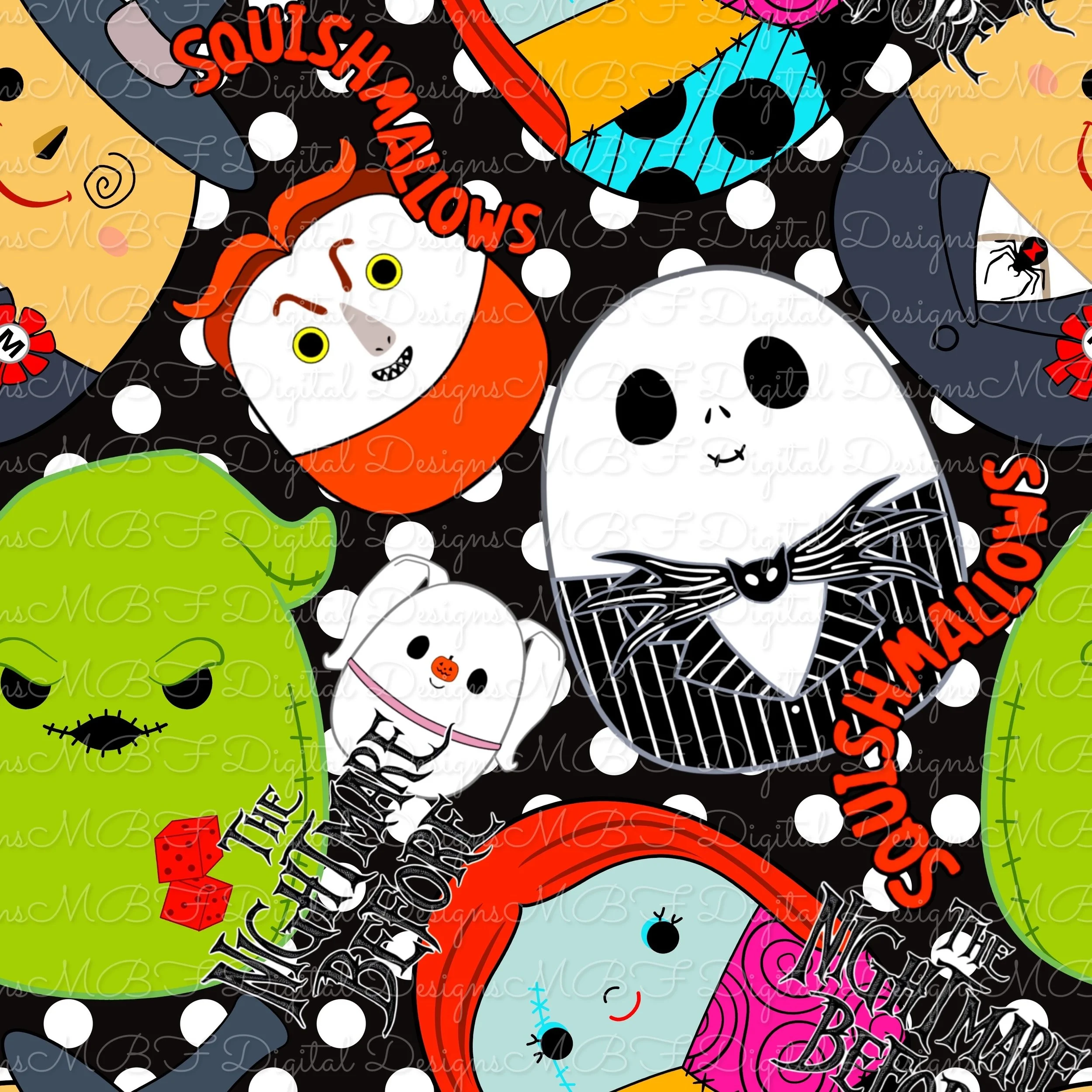 Nightmare Before Squish-mallows (black and white polka dots color way)