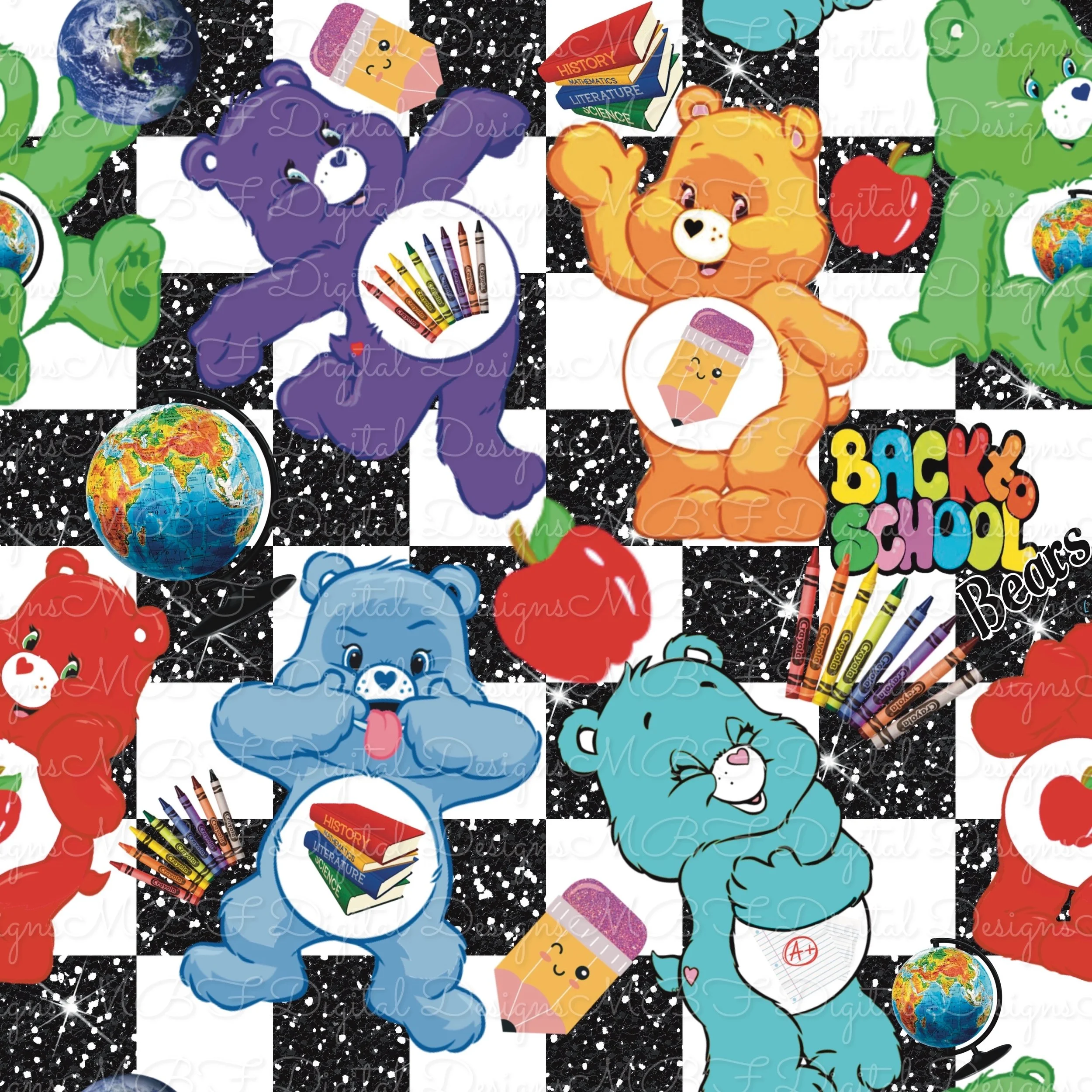 Back 2 School Bears (black checked sparkle color way)
