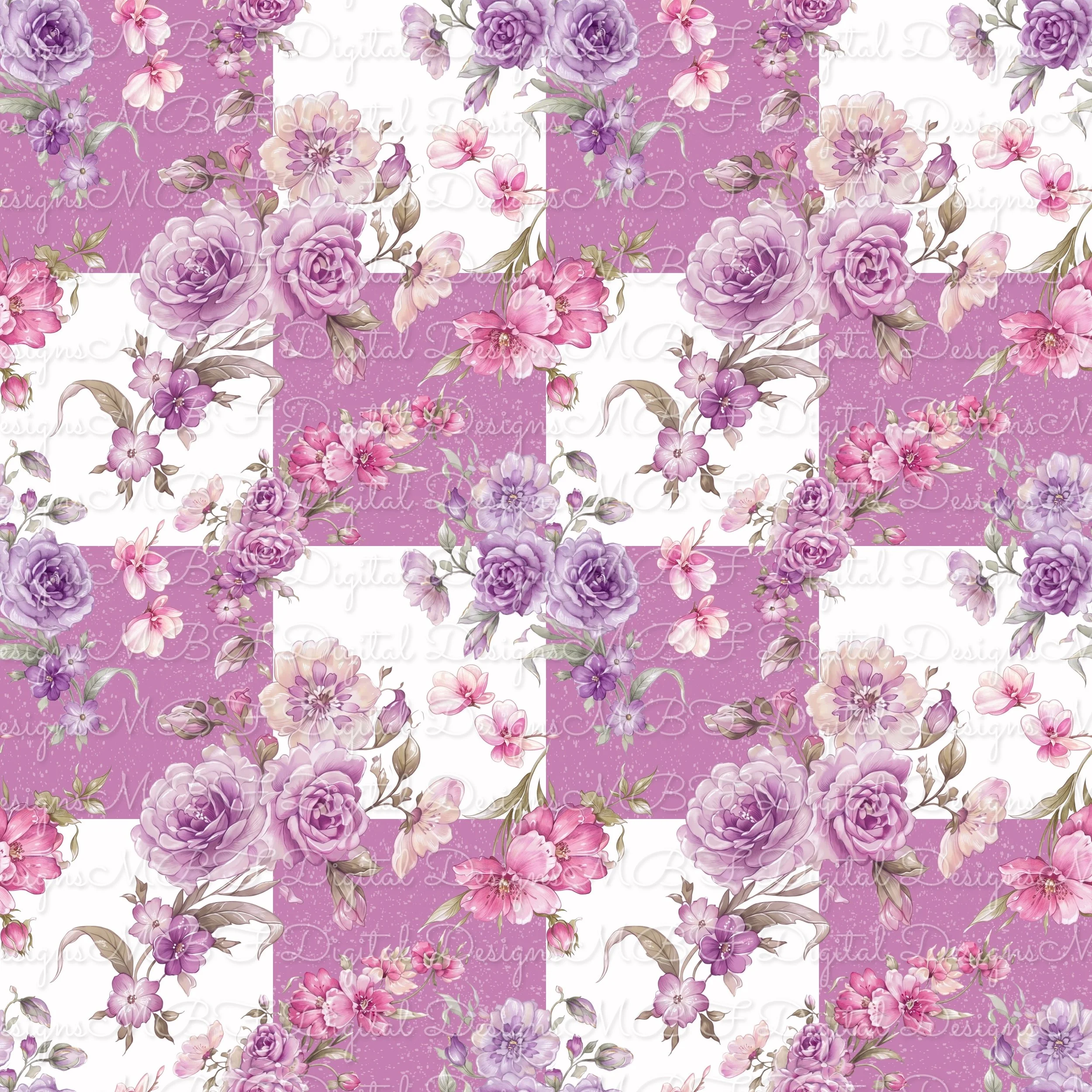 LSF Lavender Floral (lavender and white checked color way)