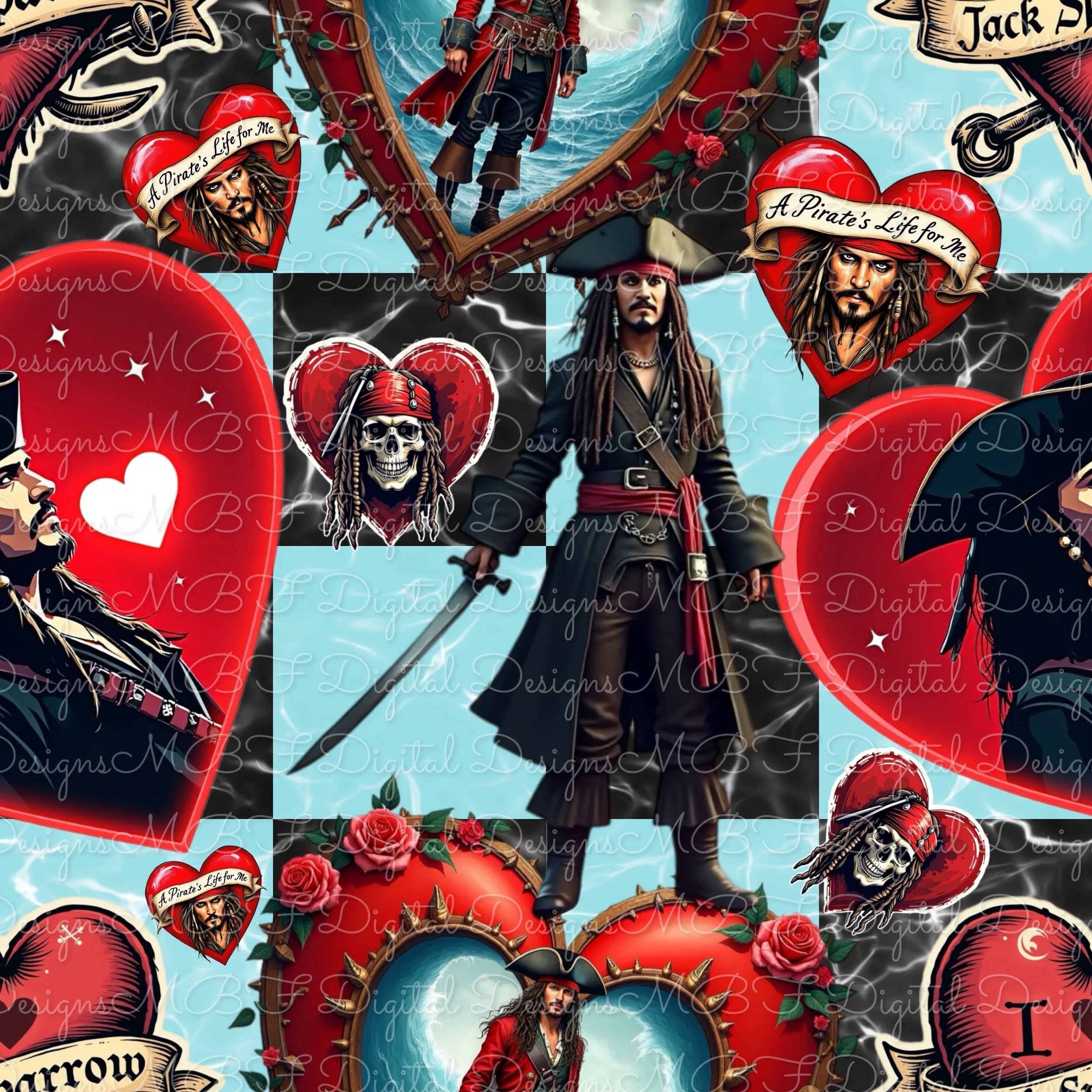 Pirate Love (black and aqua color way)