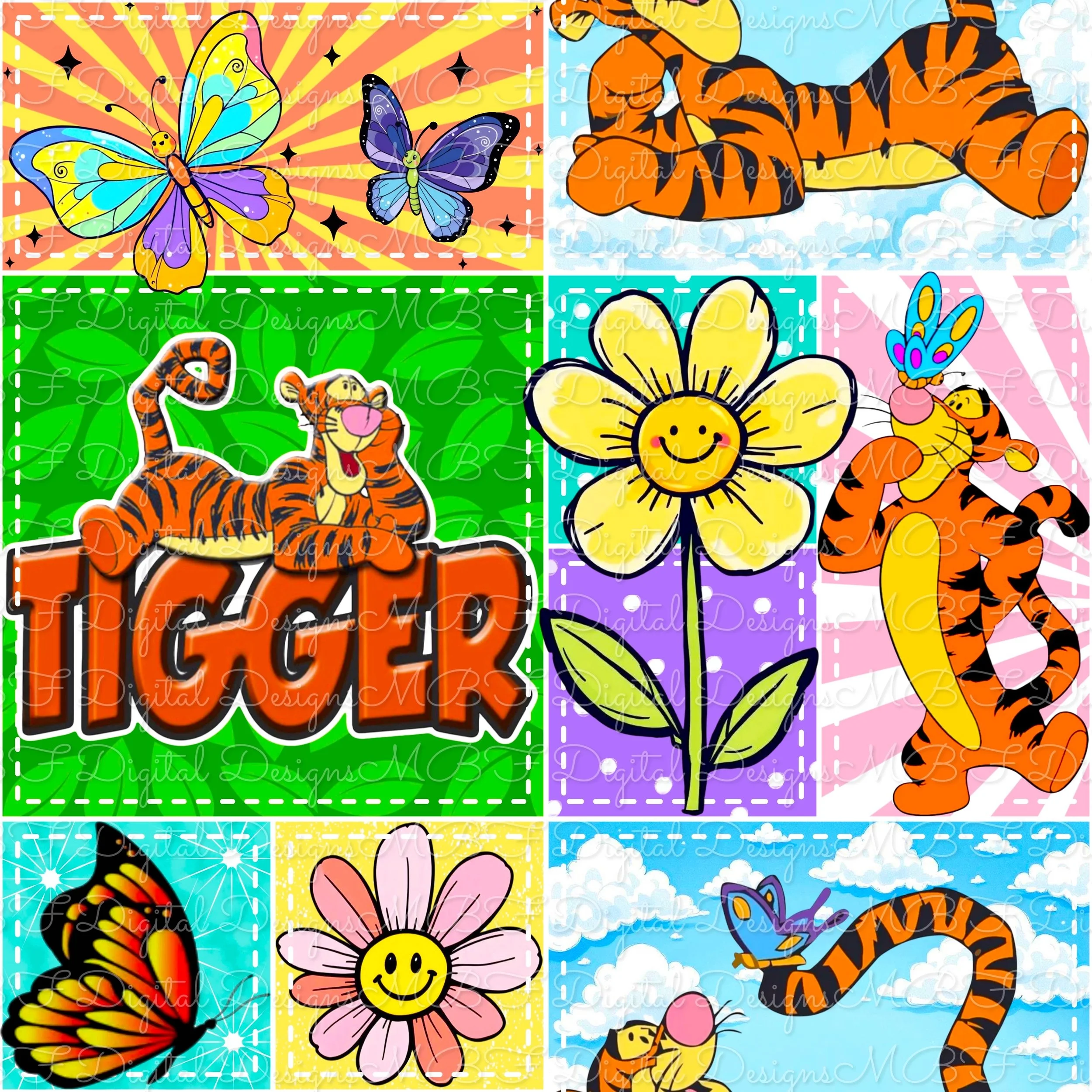 Butterfly Tigger Patchwork (white stitches color way)