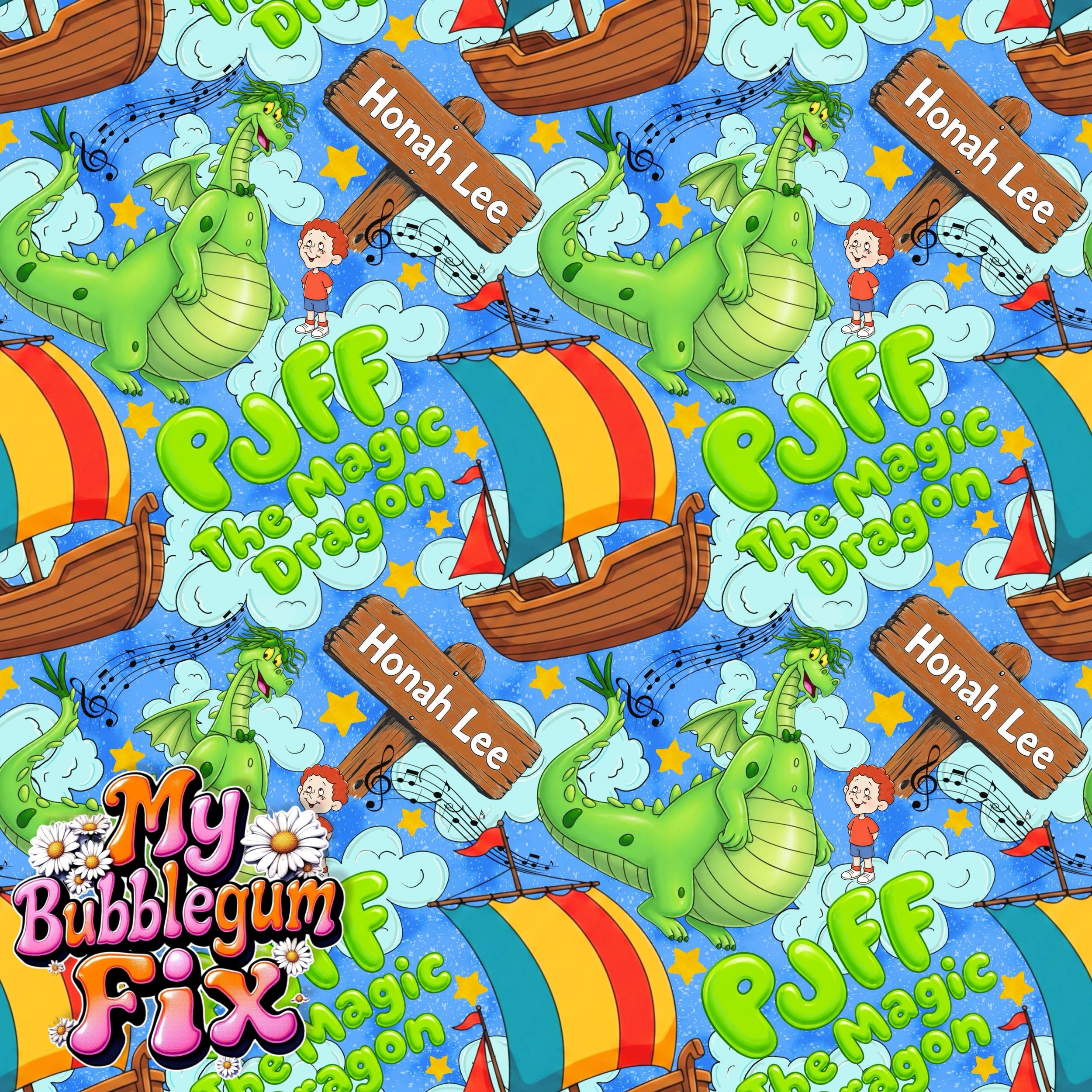 Puff The Magic Dragon (bold blue autumn mist color way)