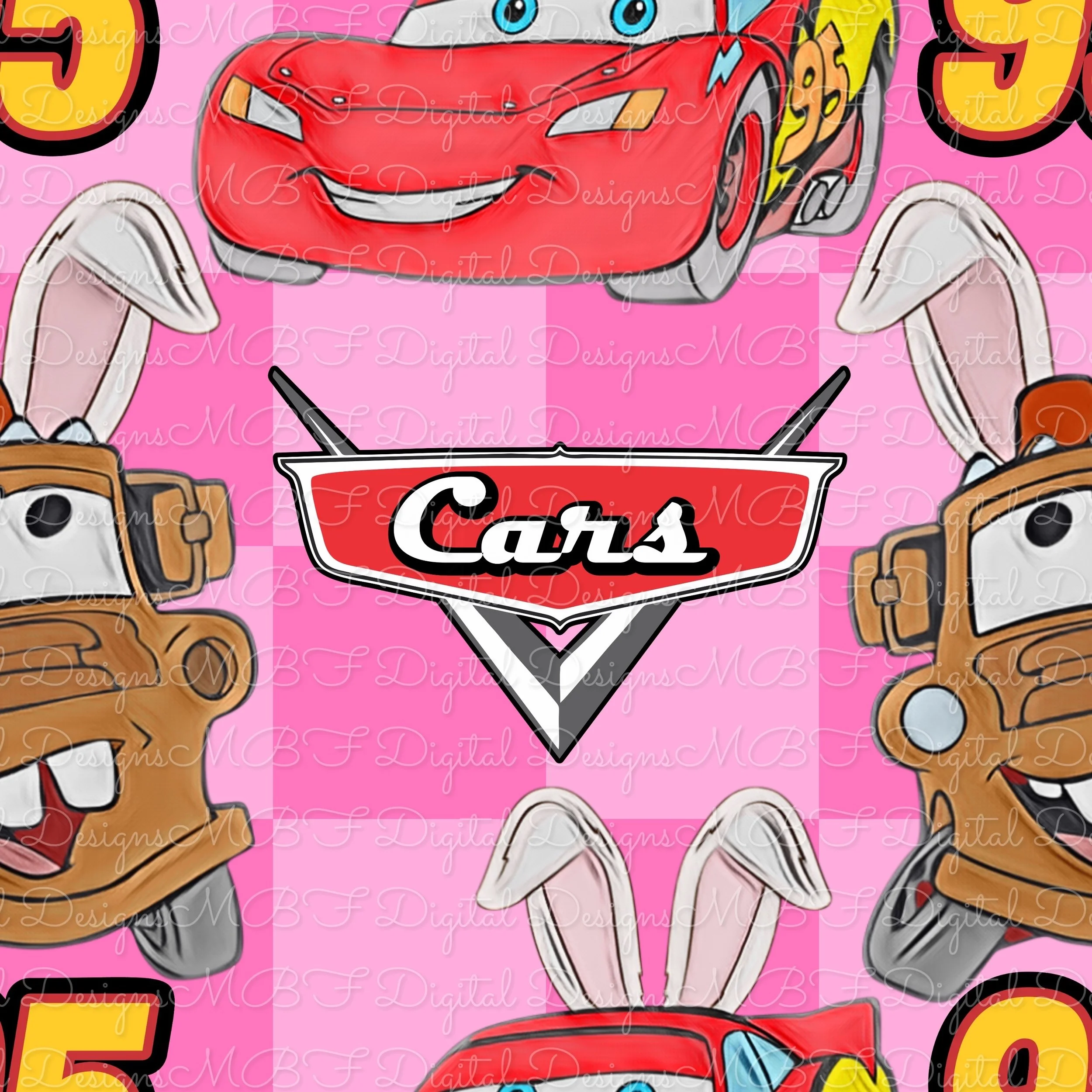 Cars Bunnies (pink duo checked color way)