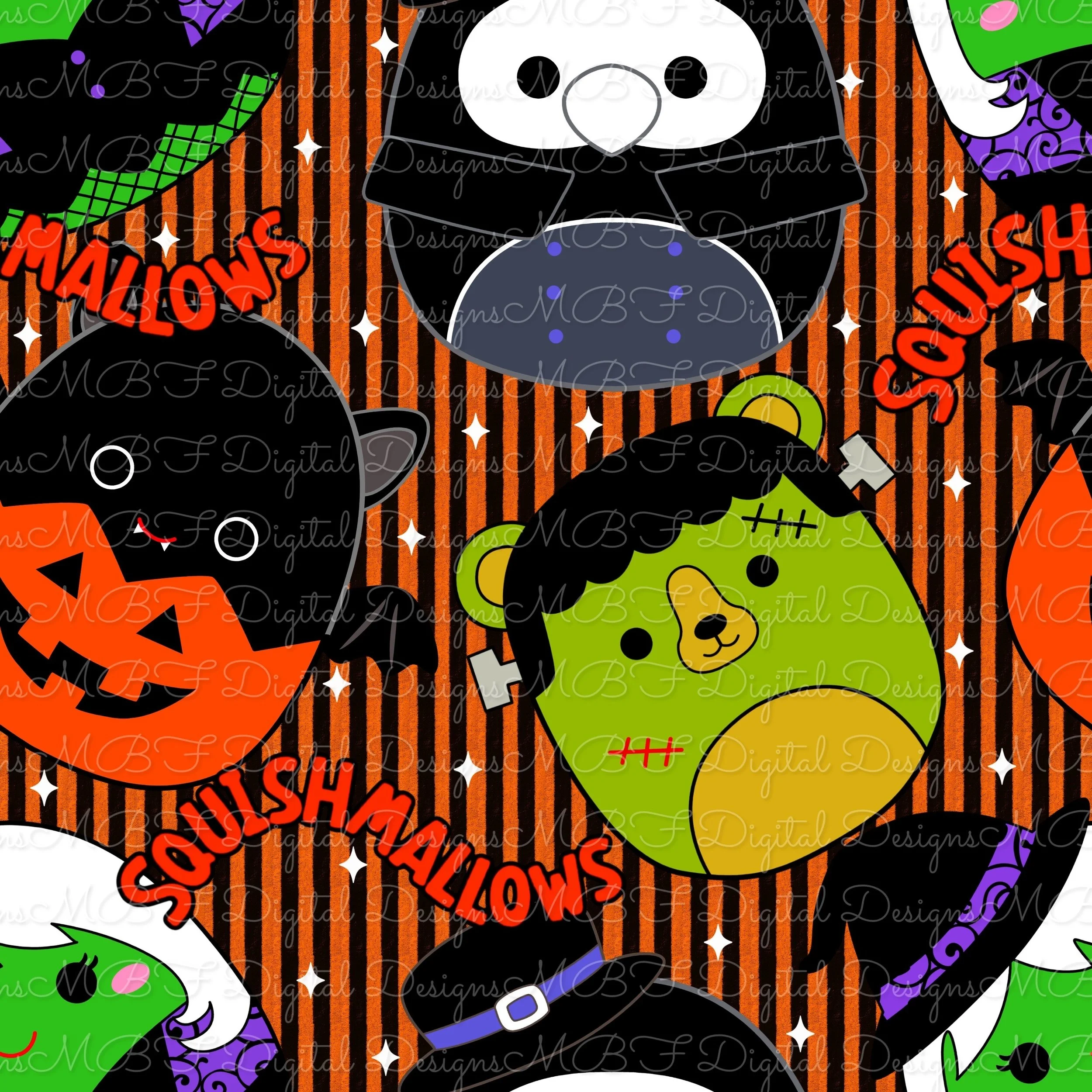 Halloween Squish-mallows (orange and black striped color way)