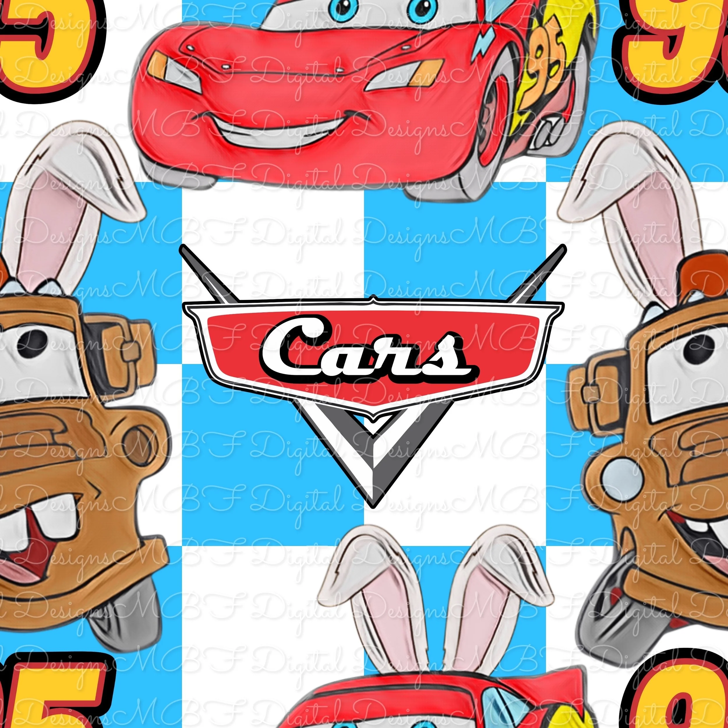 Cars Bunnies (blue and white checked color way)