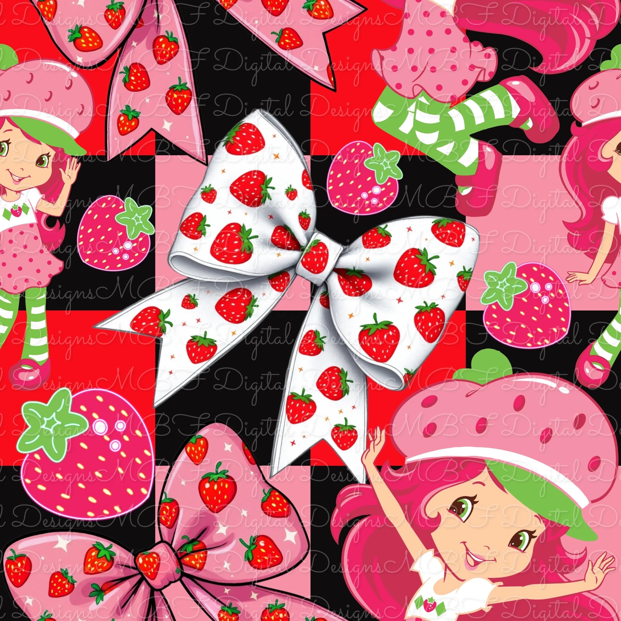 Strawberry Bows (pink, red and black color way)