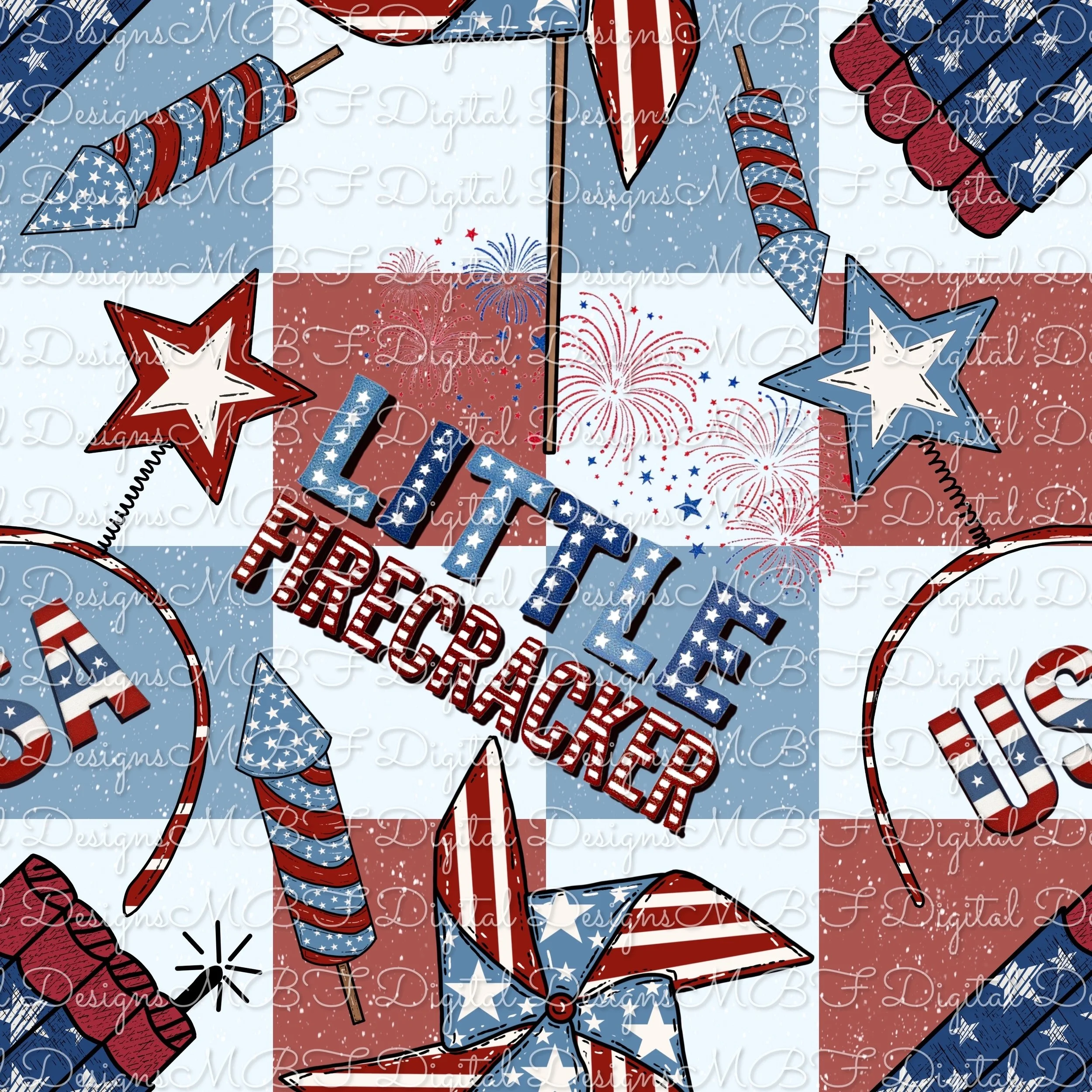 Little Firecracker (vintage pale blue checked color way)