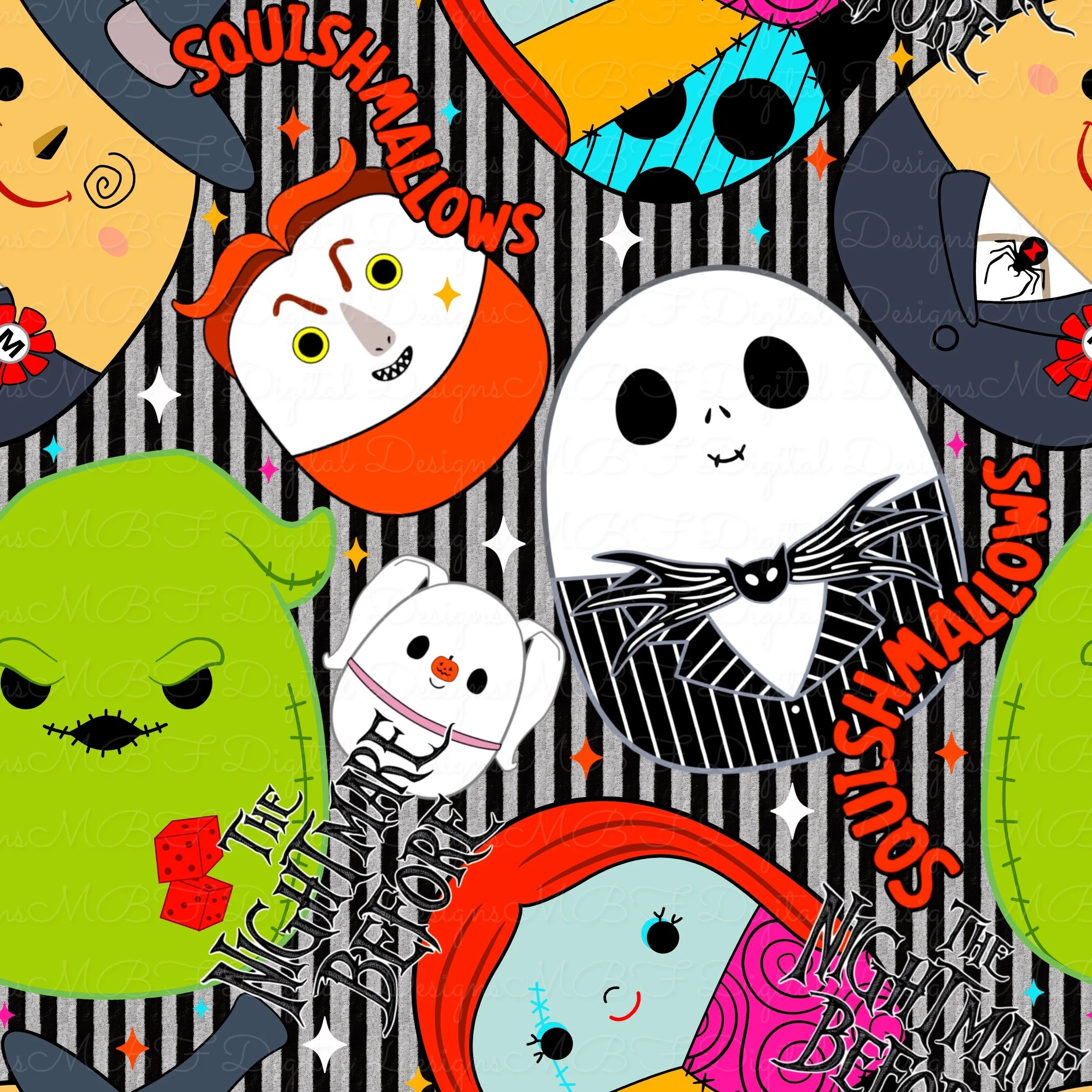 Nightmare Before Squish-mallows (black and gray striped color way)