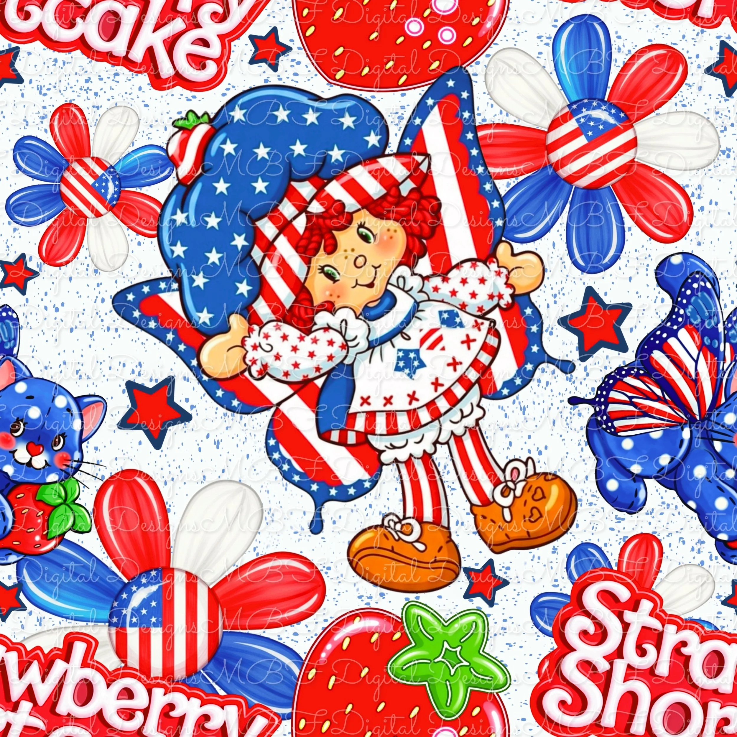 RW&B Strawberry Shortcake Butterfly (white with blue flecked background)
