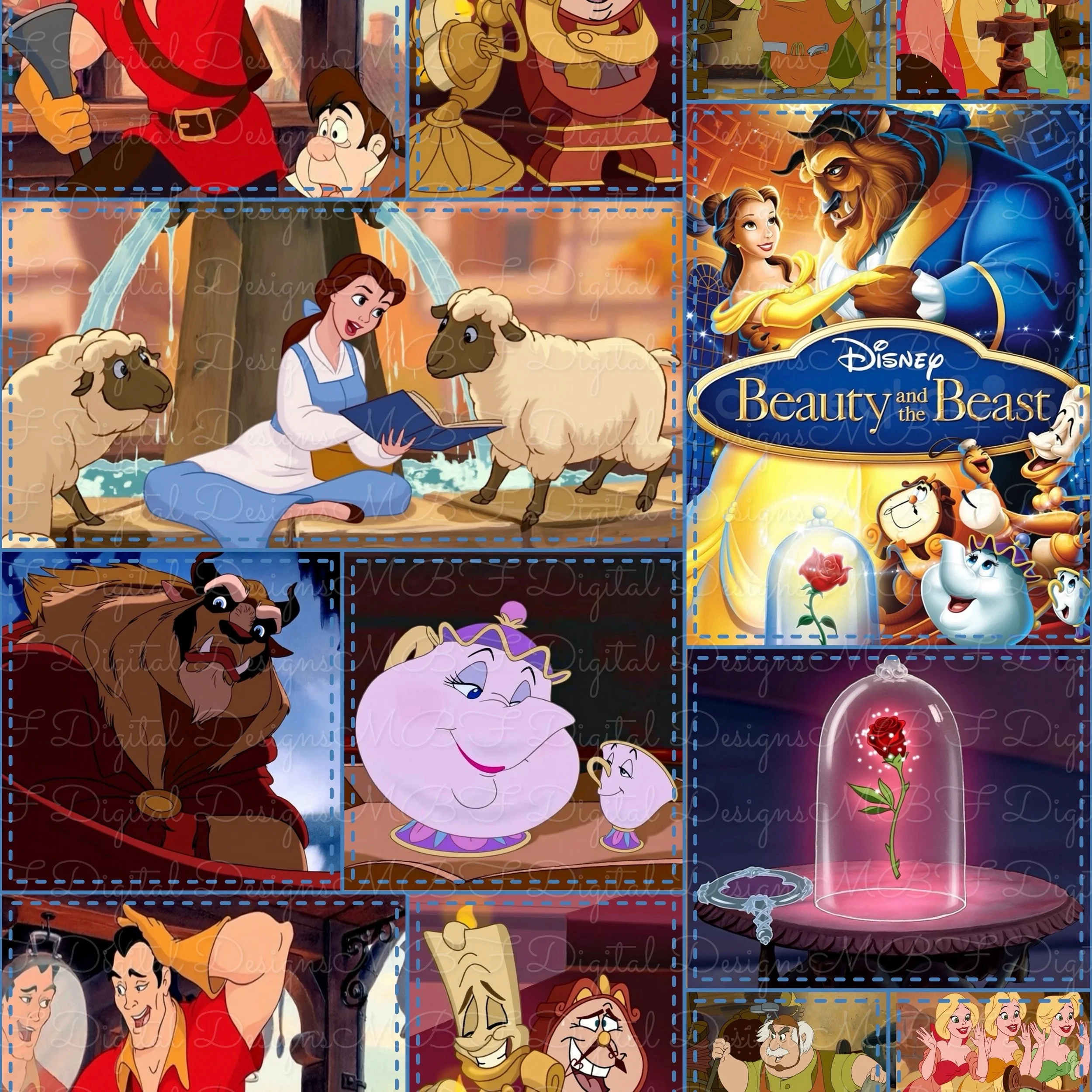 Beauty and the Beast Patchwork (blue stitches color way)